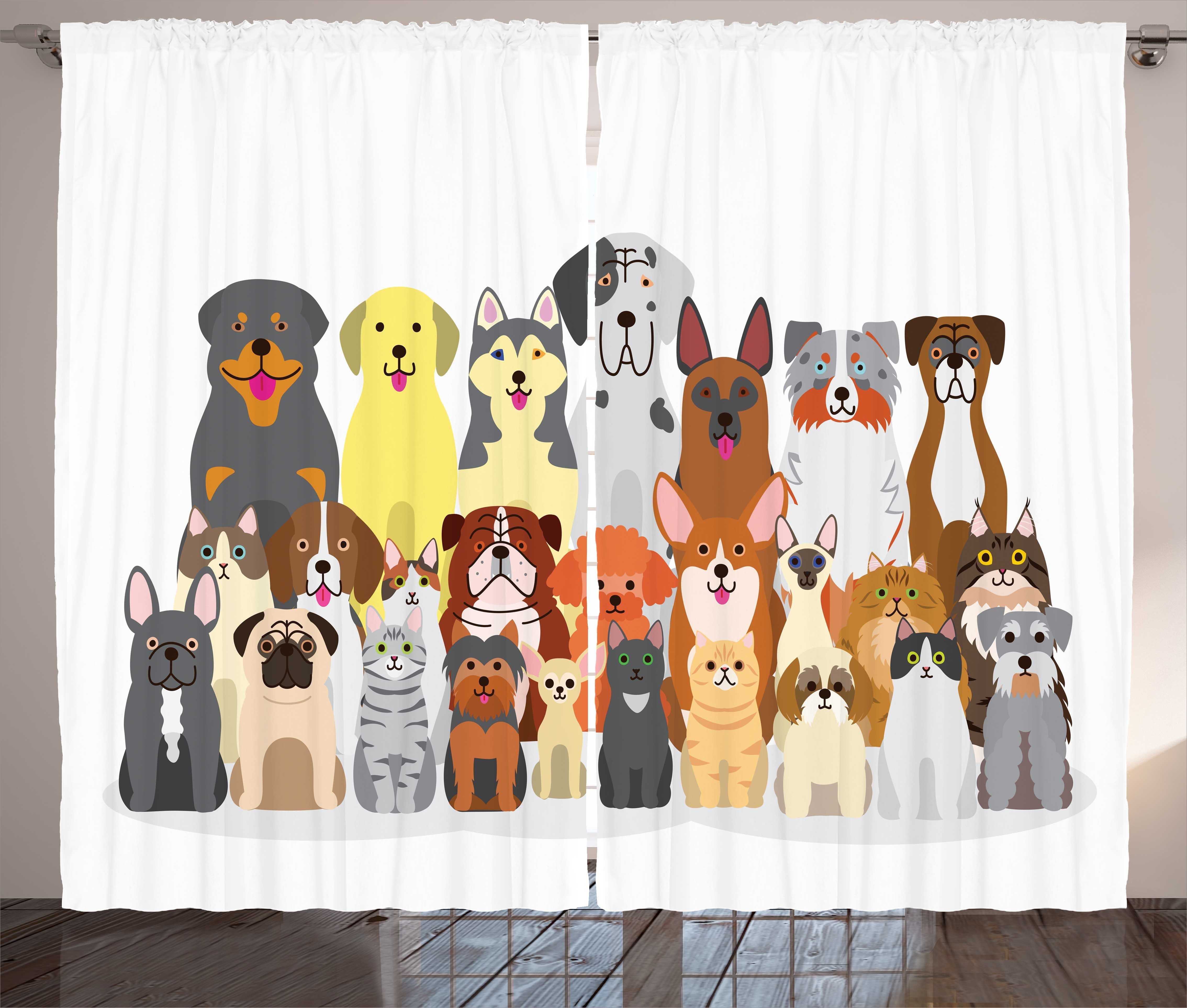 Gardine Schlafzimmer Kräuselband Vorhang mit Schlaufen und Haken, Abakuhaus, Tierliebhaber Tiere Cartoon