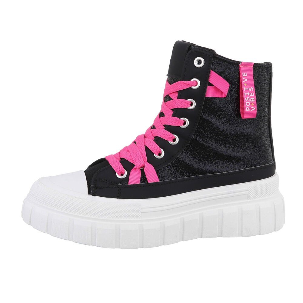 Ital-Design Damen High-Top Freizeit Sneakerboots Flach Sneakers High in Schwarz