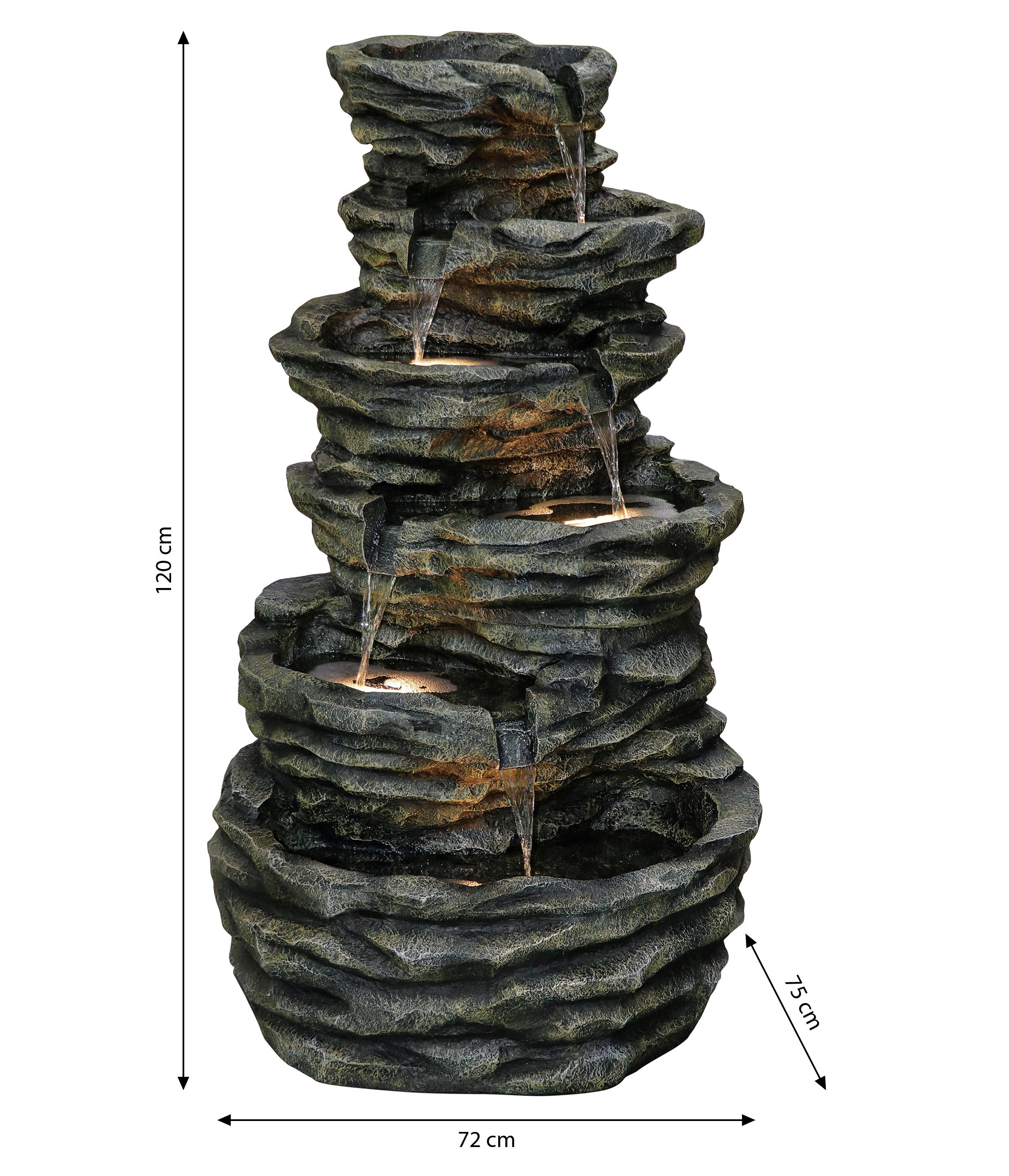 Dehner Gartenbrunnen Roccia mit LED-Beleuchtung, 72 x 75 x 120 cm, Polyresin, 72 cm Breite, inkl. Pumpe / Trafo / LED-Beleuchtung