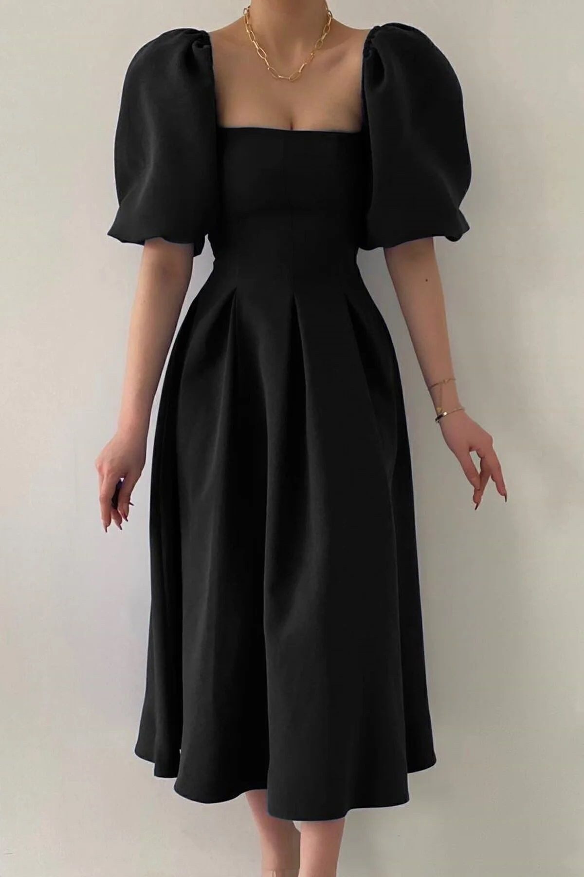 WOMAN VISION Minikleid Damen Schwarzes Trägerloses Plissee Midi-Kleid - 167 günstig online kaufen