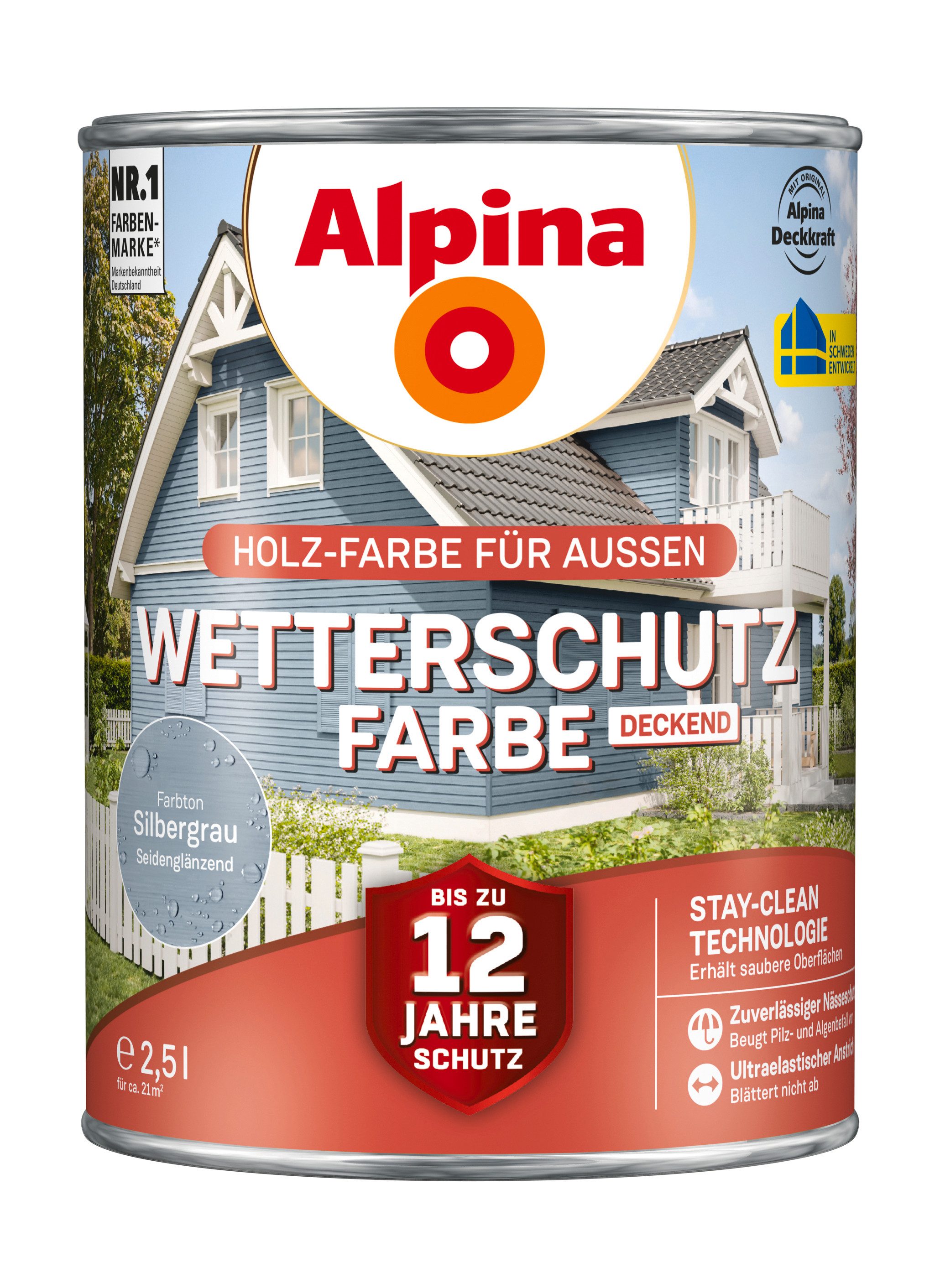 Alpina Holzschutzlasur Alpina Wetterschutz-Farbe deckend seidenmatt