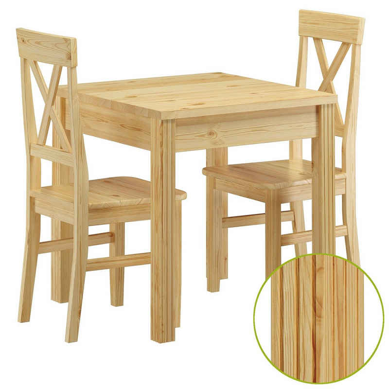 ERST-HOLZ Essgruppe Stuhl- und Tischgruppe mit Esstisch und 2 Stühlen Kiefer Massivholz