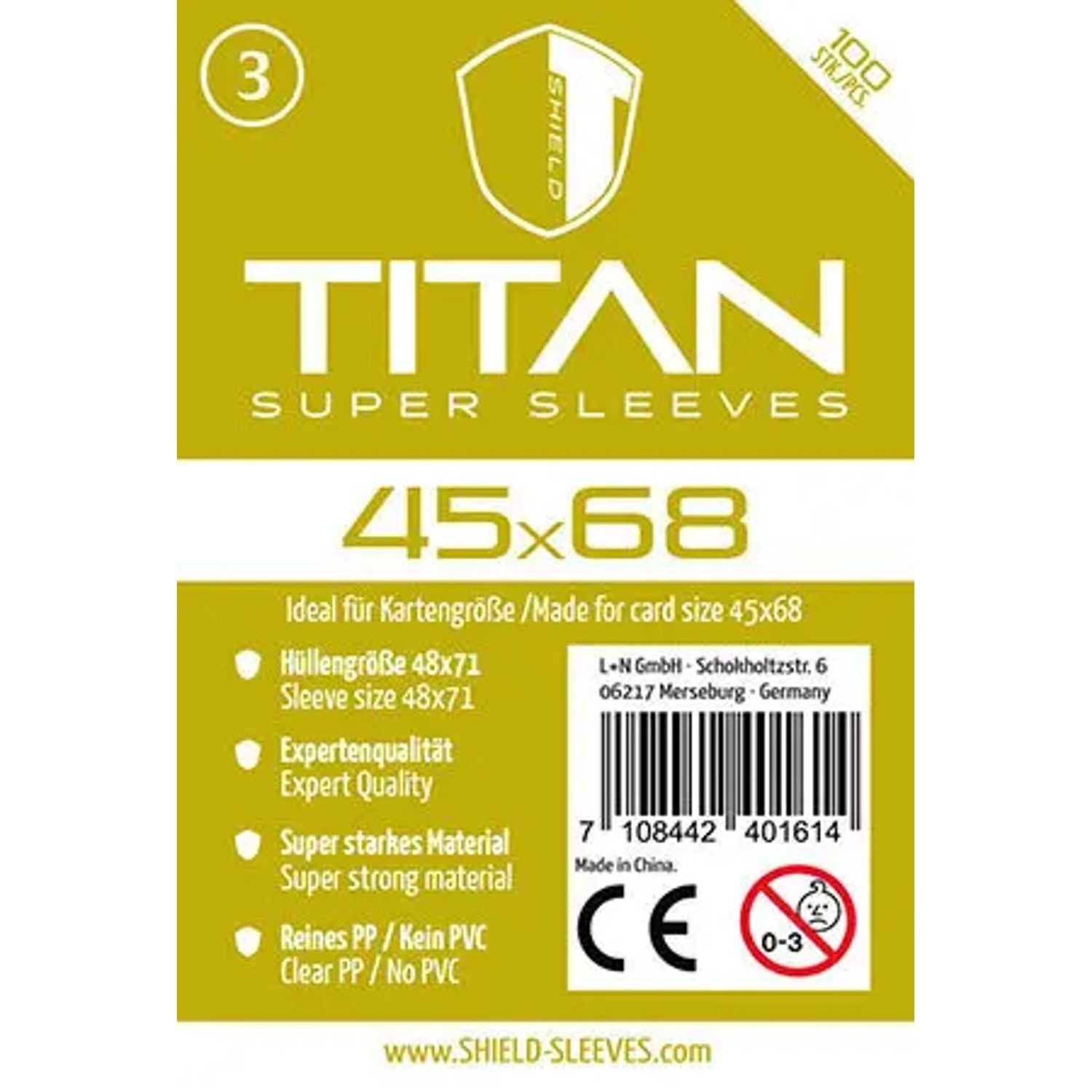 SHIELD Spiel Shield Titan 3 - 100 Super Sleeves für Kartengröße 45 x 68 mm