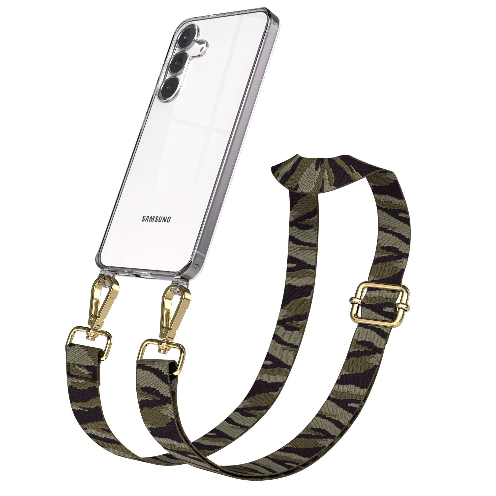 EAZY CASE Handykette Umhängeband für Samsung Galaxy S25 FE 6,7 Zoll, Handy Camouflage Necklace Hülle Case zum Umhängen Grün