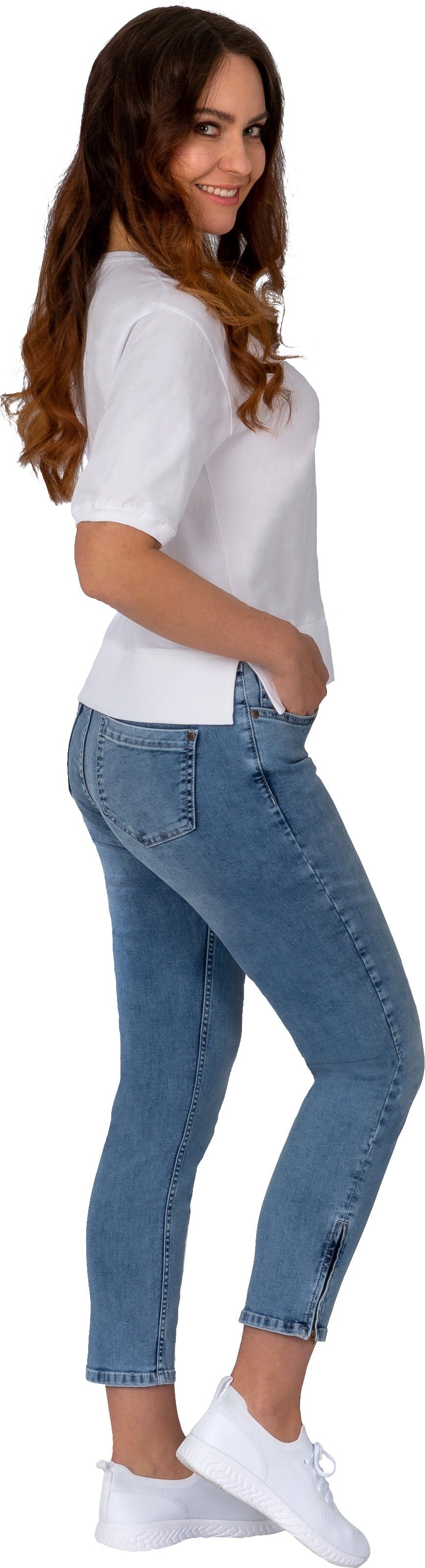 Gio Milano Stretch-Jeans Gio-Lotti-1000, verkürzte Jeans mit Reißverschluss am Beinabschluss 5-Pocket-Style