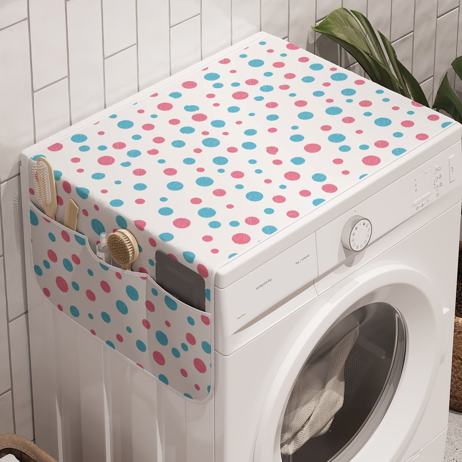 Abakuhaus Badorganizer Anti-Rutsch-Stoffabdeckung für Waschmaschine und Trockner, Blau Und Pink einfacher Spots