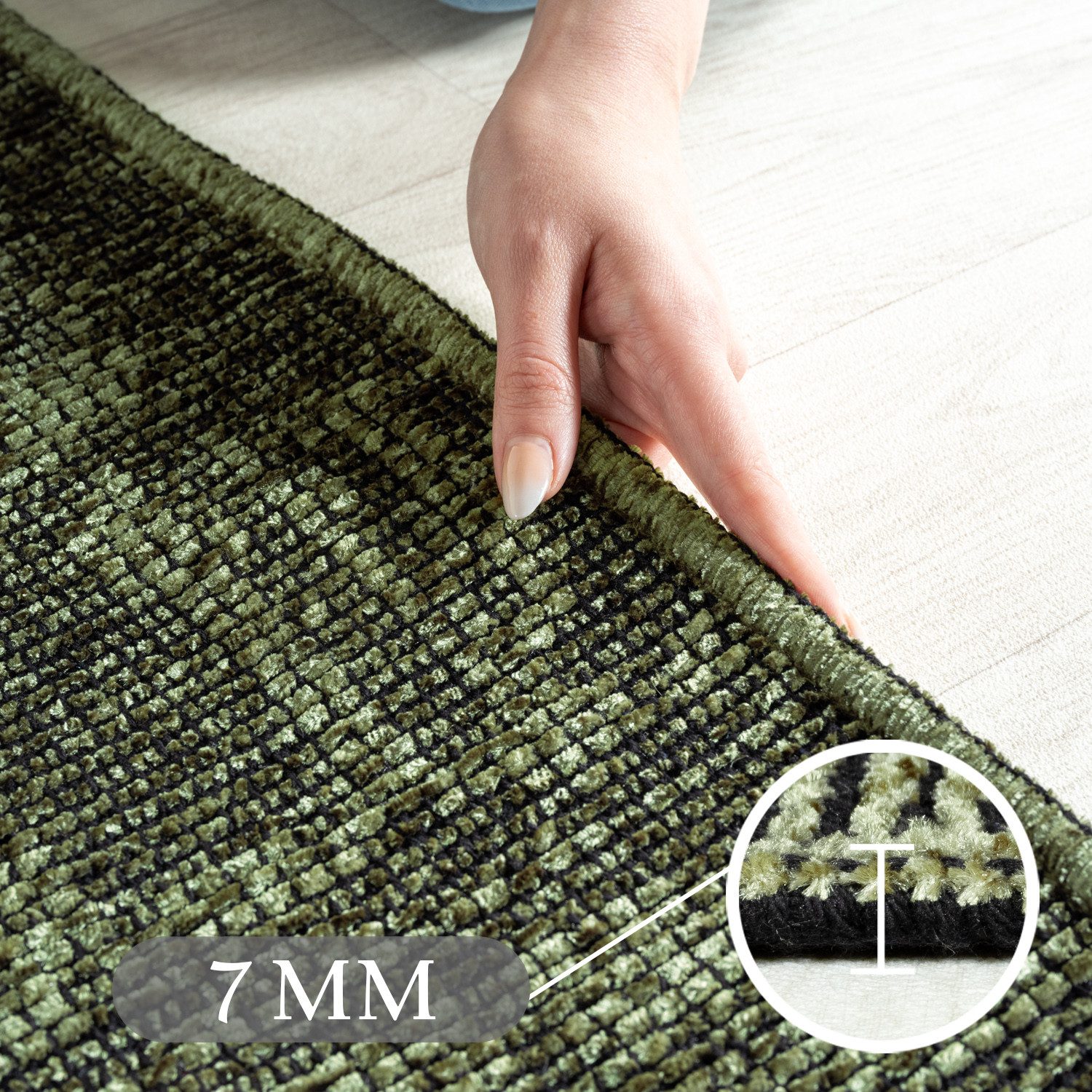 Teppium Teppich Unicolor - Einfarbig, Läufer, Höhe: 7 mm, Baumwolle Teppich Anti-Rutsch Waschbar Flachgewebe