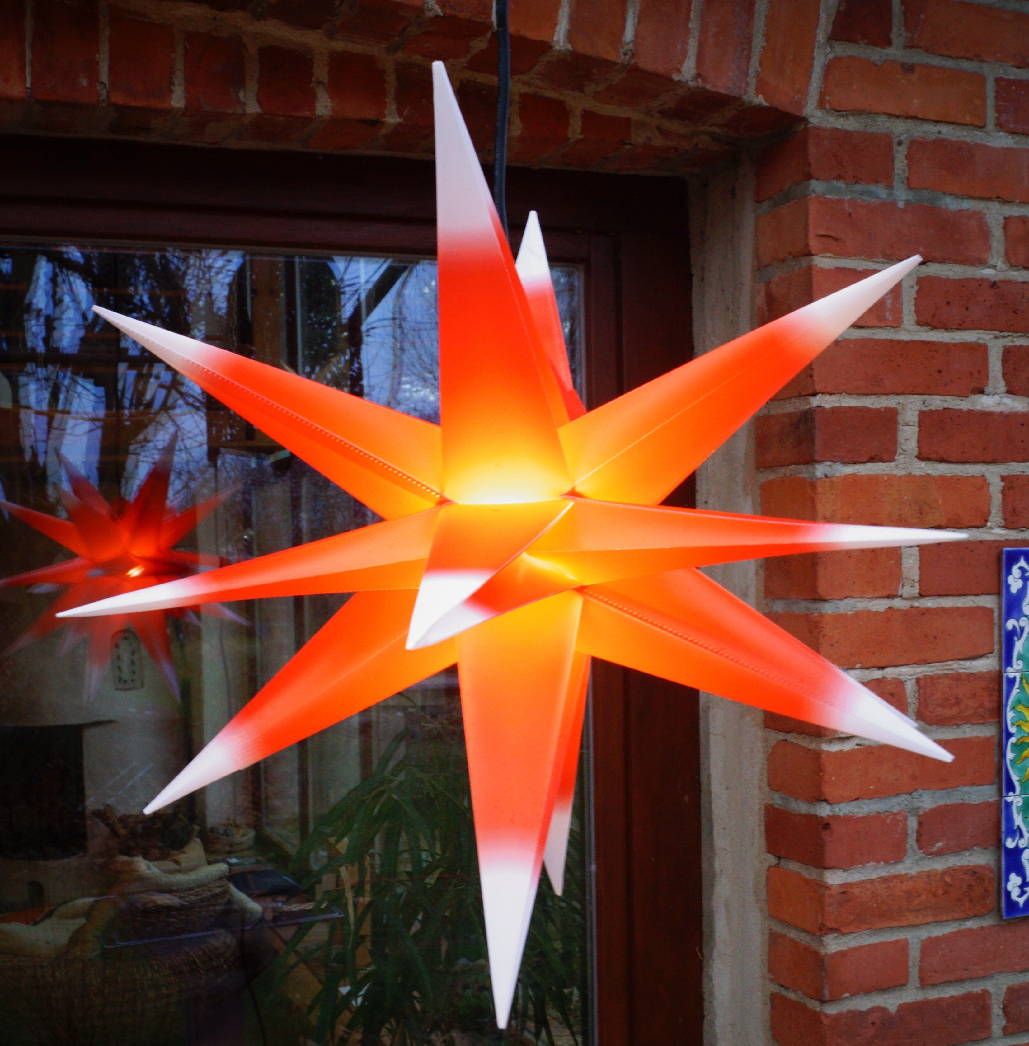 Weihnachtsstern,.., außen Außenstern Leuchtmittel Ø 4xAA 55 für 3D Batterie Kaspar, cm rot/weiß LED-Stern Guru-Shop inklusive