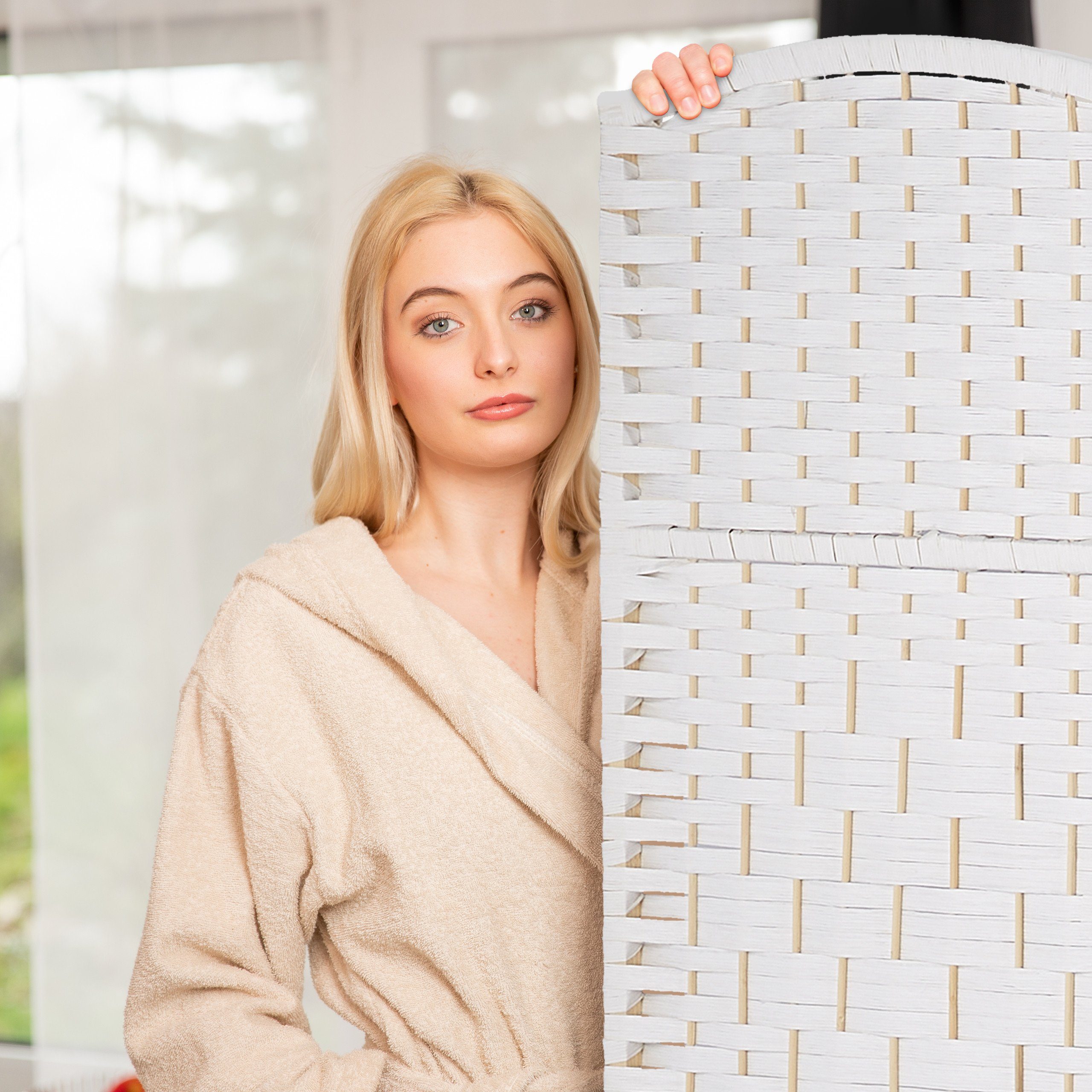 relaxdays Paravent Raumteiler 4 teilig, weiß