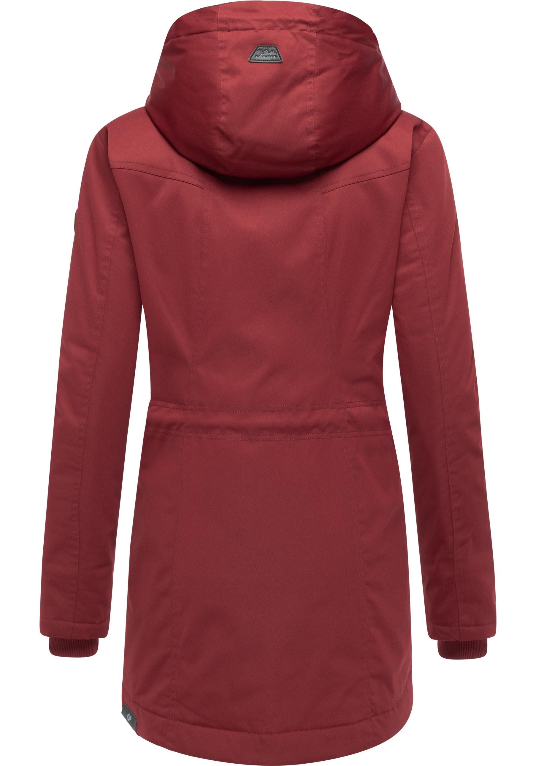 Ragwear Kurzmantel Ellsa YOUMODO Winterparka mit auffälligen Taillenzugkordeln und Kapuze