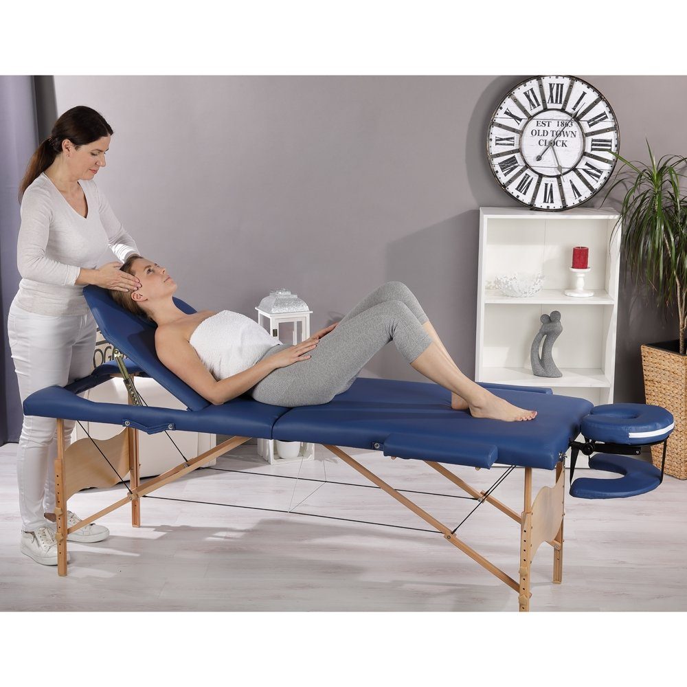 Mucola Massageliege Massageliege 3 Zonen Blau Massagebank Tasche Kosmetikliege Massagebett (Komplett Set, 2-St., Liege mit Transporttasche), einfacher Transport