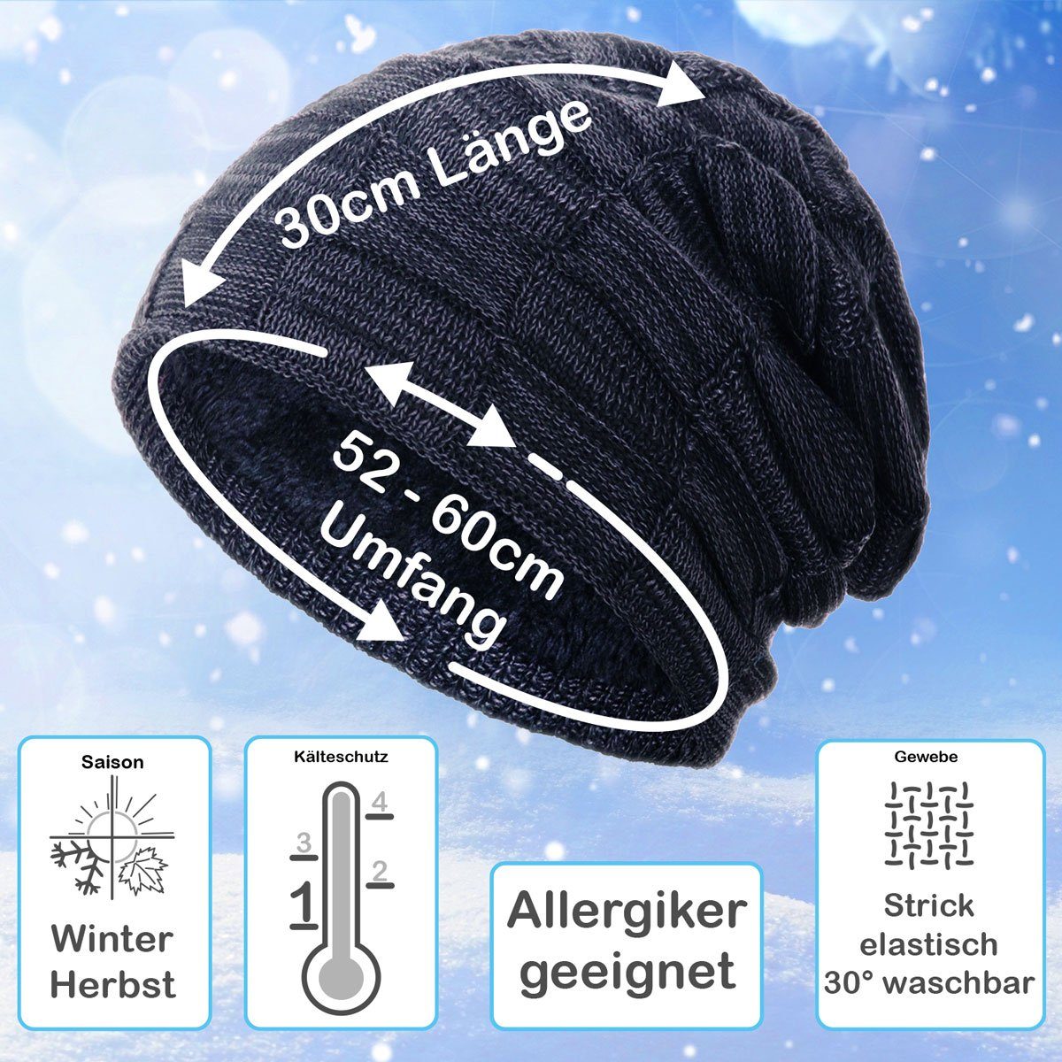 compagno Strickmütze (1-St) Gefütterte Beanie Damen Winter meliert Wintermütze Mütze marineblau Haube Herren Herbst