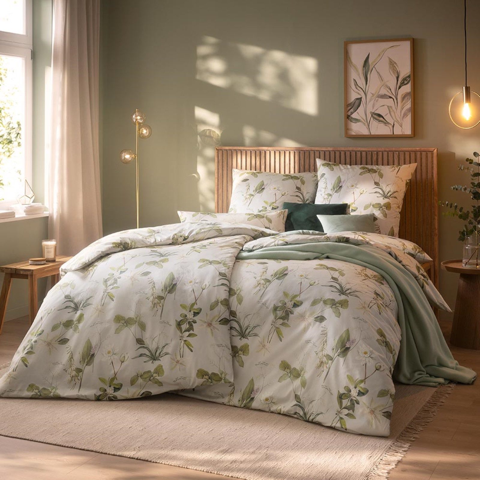 Estella Bettwäsche Estella Schweizer Premium Satin Bettwäsche 135x200 Nadea grün beige, Schweizer Premium Satin, 2 teilig, für Sommer und Winter