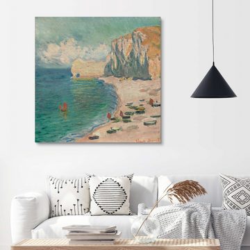 Posterlounge Holzbild Claude Monet, Küste bei Étretat, Badezimmer Maritim Malerei