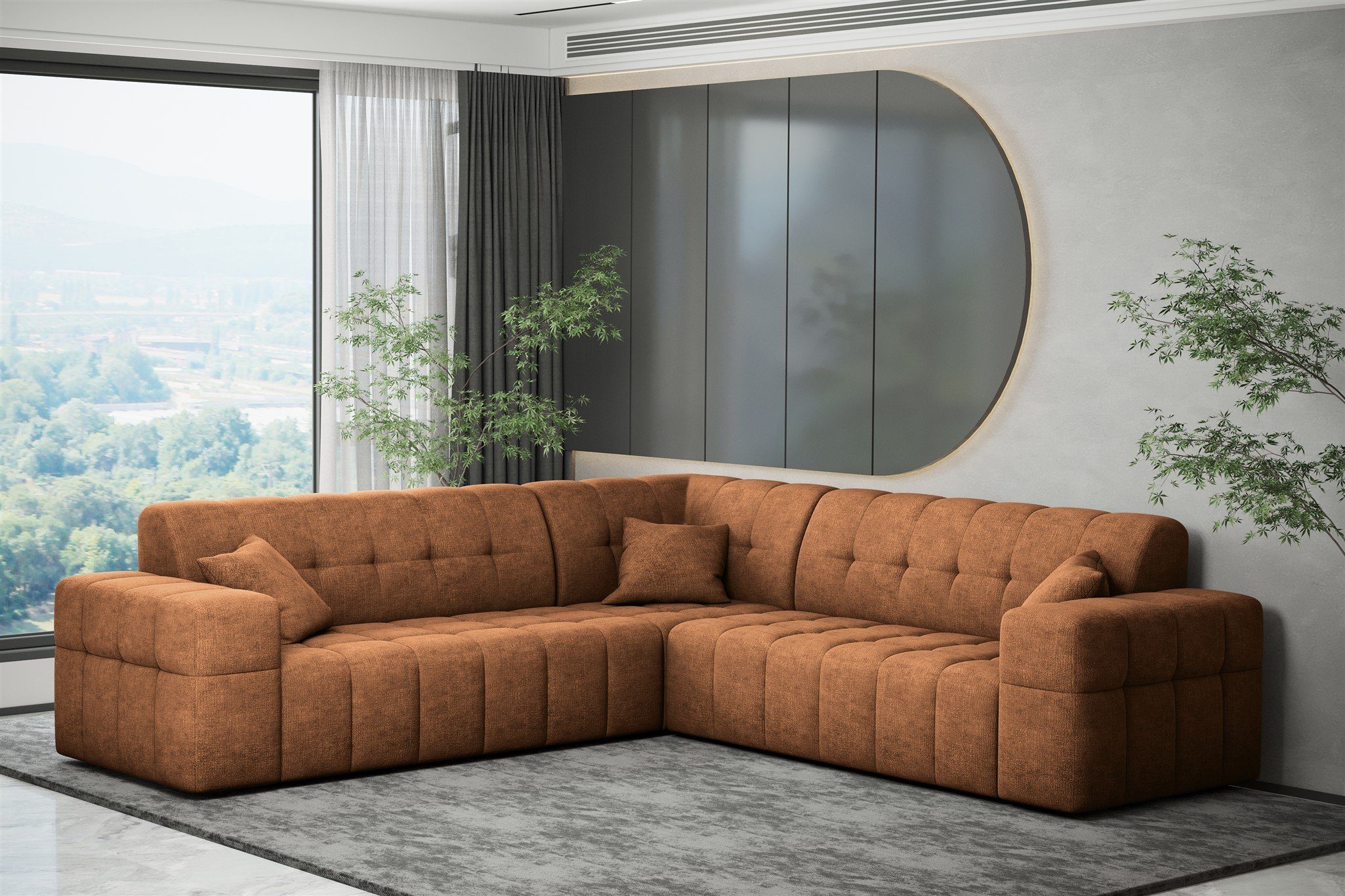 Fun Möbel Ecksofa Ecksofa Designersofa NANCY in Stoff Harmony Seite Universal, Rundumbezug