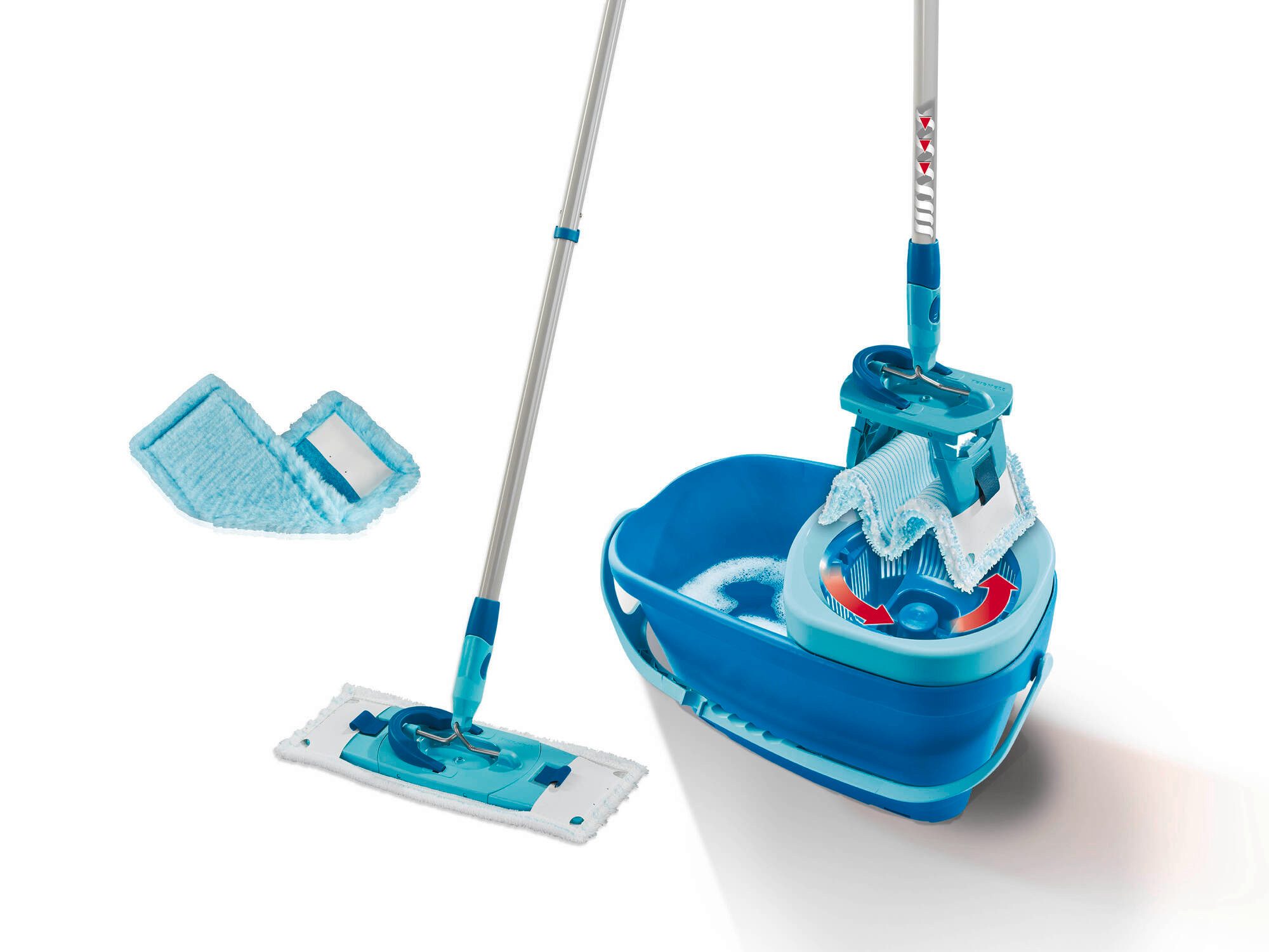Leifheit Wischmopp Set CLEAN TWIST M Ergo (micro duo) + duster static, Drill-Stiel-Mechanik, Wischbezüge inkl., längenverstellbar (110-140cm)