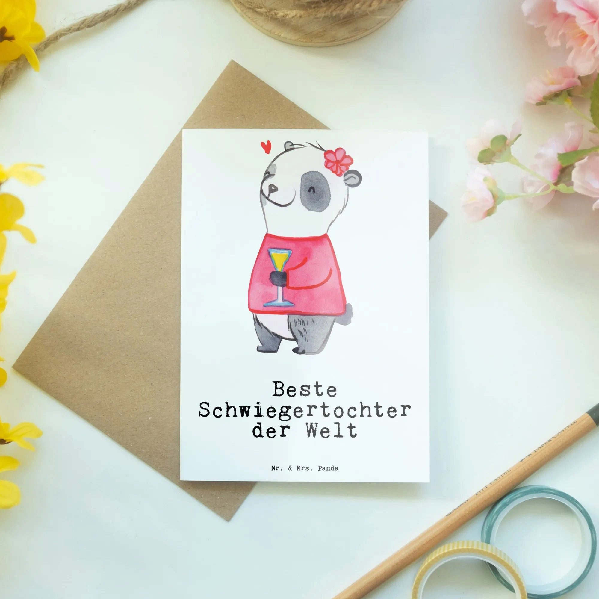 Thumbnail - Mr. & Mrs. Panda Grußkarte Panda Beste Schwiegertochter der Welt - Weiß - Geschenk, angeheiratet, Edler Umschlag