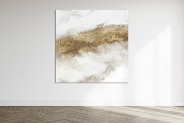 YS-Art Gemälde April, Abstrakte Bilder, Abstraktes auf Leinwand Bild Handgemalt Weiß Gold Strukturiert
