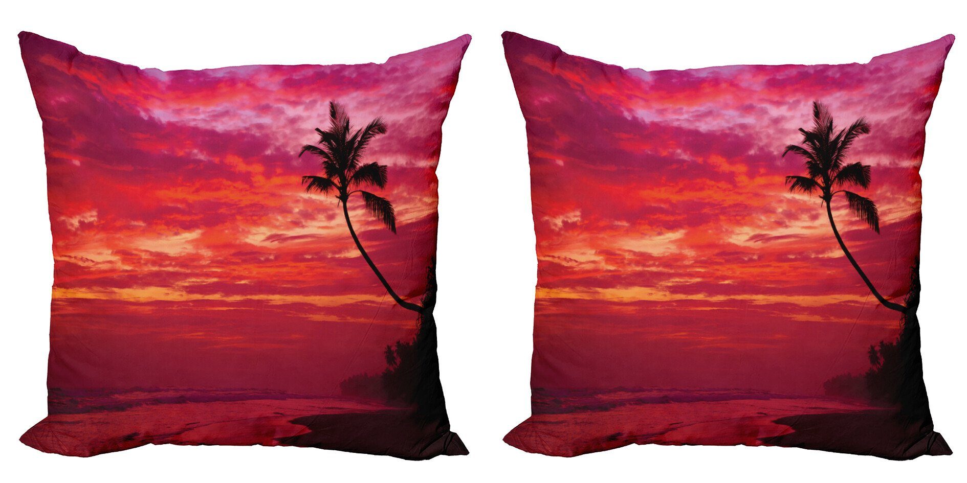 Kissenbezüge Modern Accent Doppelseitiger Digitaldruck, Abakuhaus (2 Stück), rot Tropical Island Beach Palms
