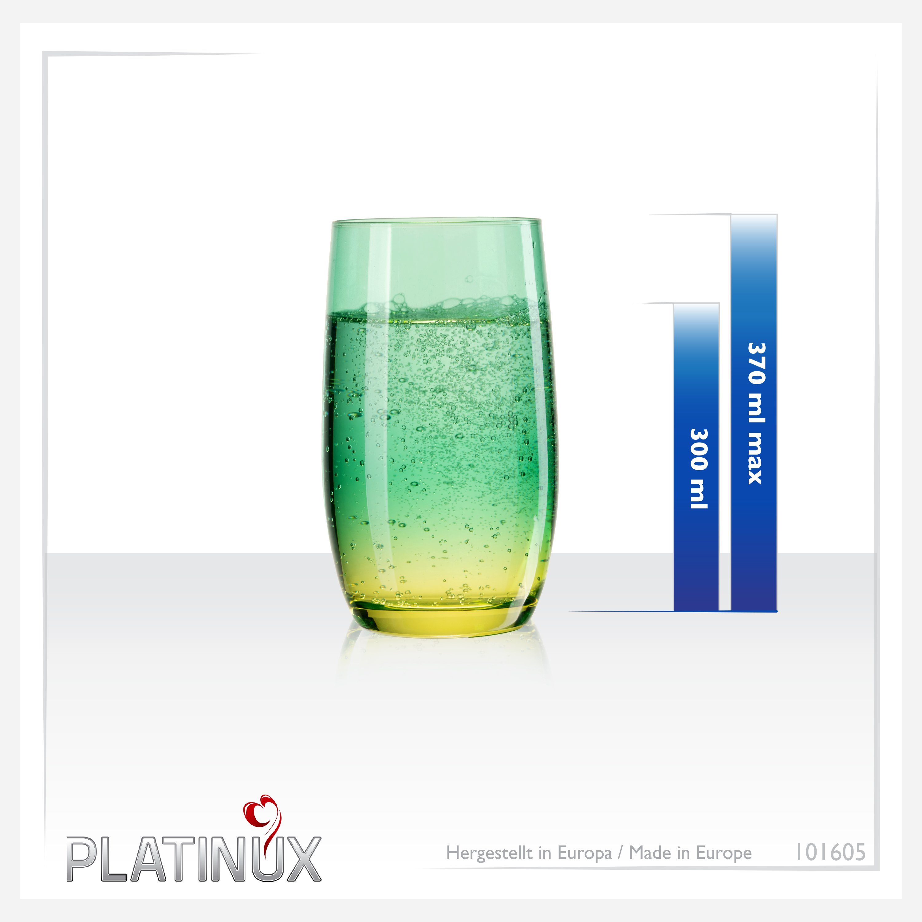 Stück Glas, Wassergläser (max.370ml) Saftgläser Longdrinkgläser 300ml 6 Set Glas Trinkgläser, PLATINUX Grün-Gelb