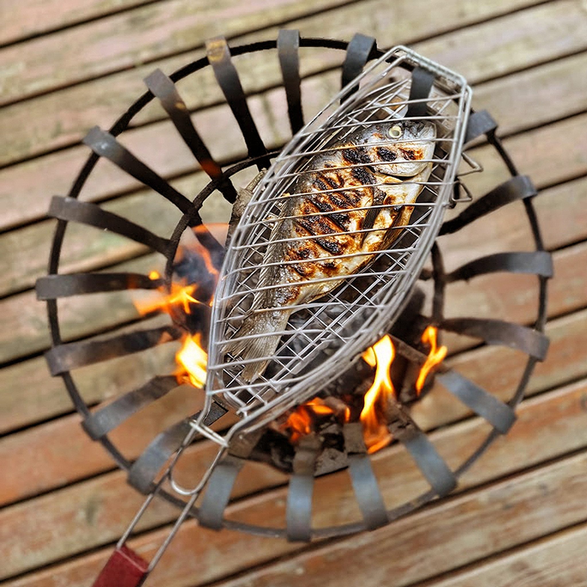 VonBueren Grillwender VonBueren Fisch-Grillhalter mit Holzgriff, 63x16 cm – Bild 4 von 5