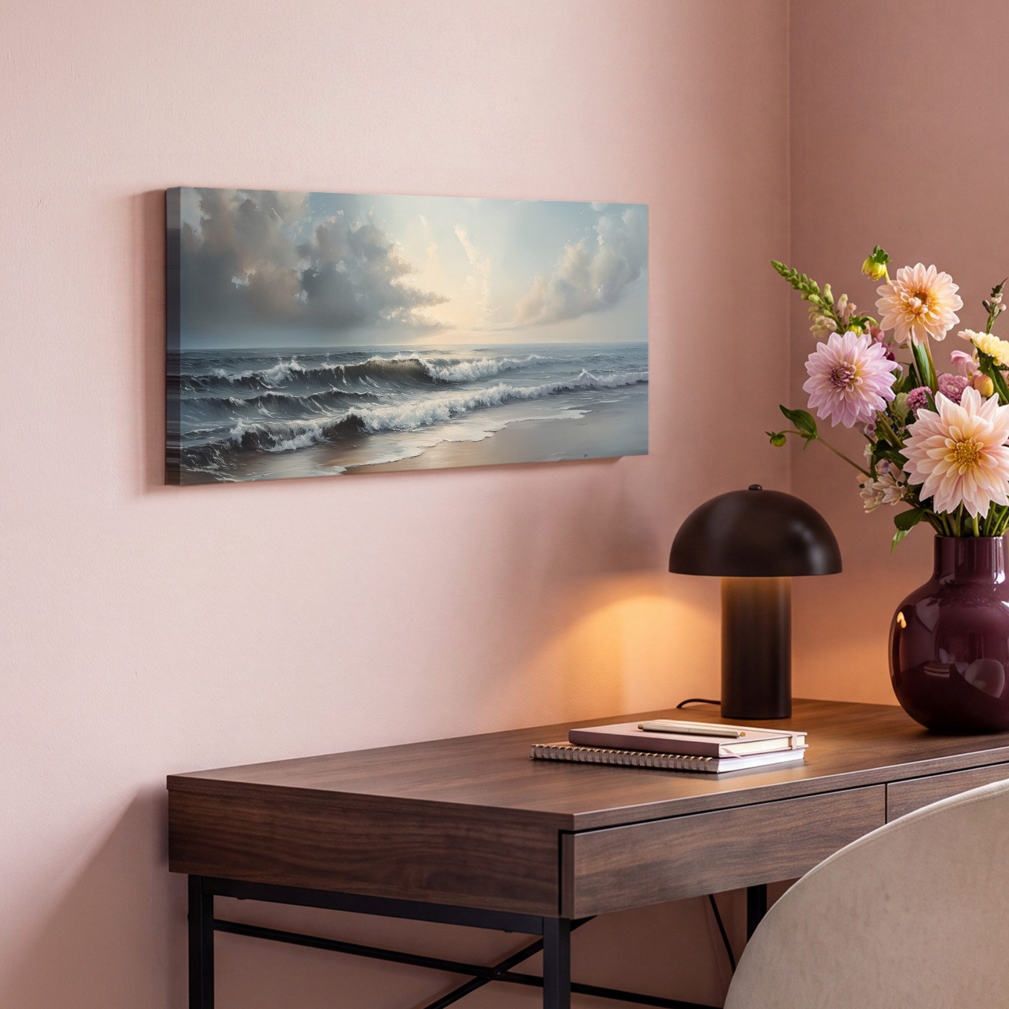 OneMillionCanvasses® Leinwandbild Panorama Strand - Meer - Sonnenuntergang, Fotodruck (1 St), Wandbild, Deko Schlafzimmer Wohnzimmer Flur 40x20 cm – Bild 4 von 5