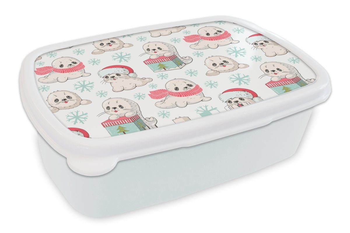 Jungs (2-tlg), - und Brotbox Kunststoff, Brotdose, für weiß - - Muster, und Kinder Mädchen für Erwachsene, Weihnachten MuchoWow Kinder Lunchbox Robben