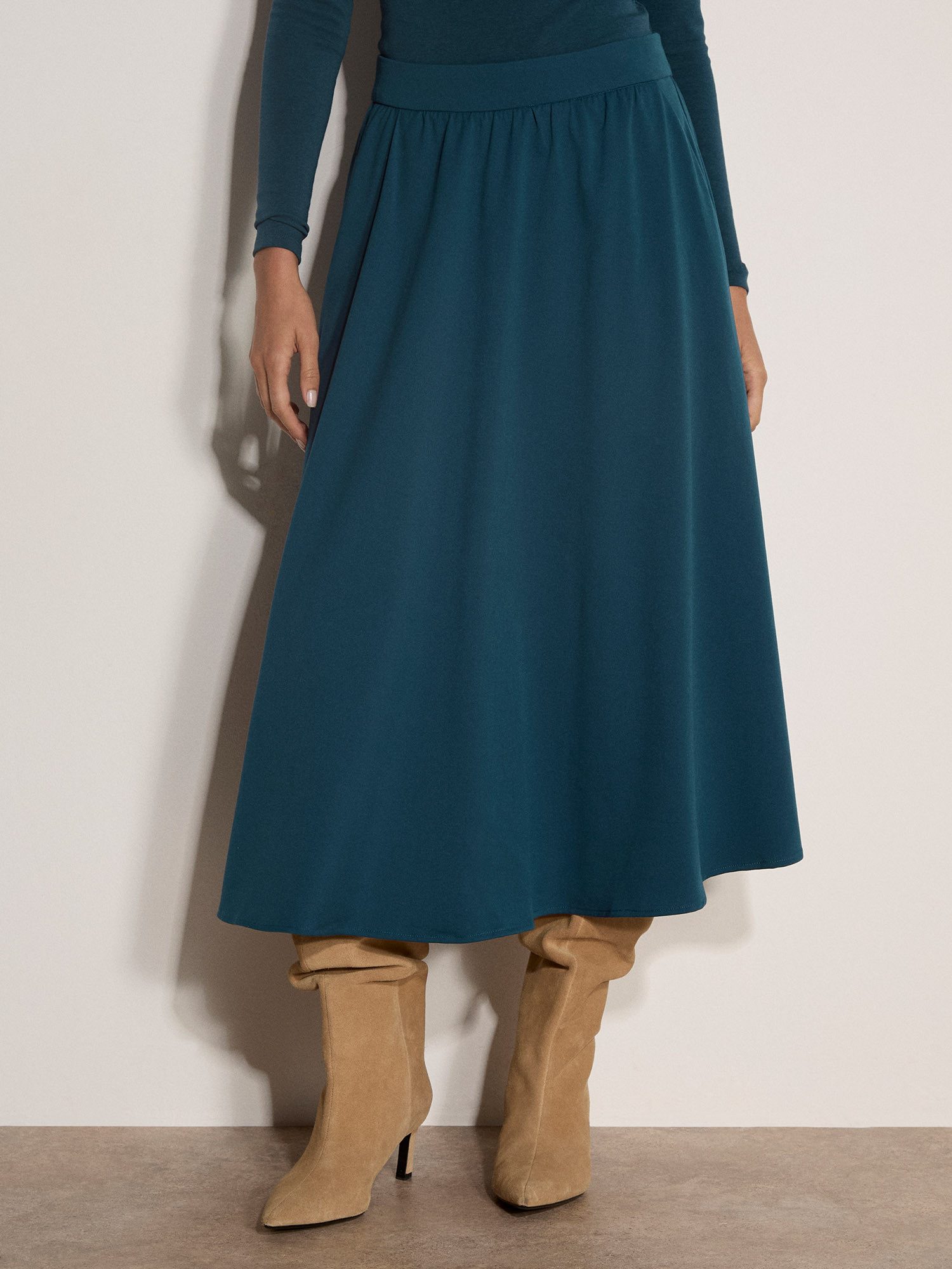 Apricot Midirock Wadenlanger A-Linien Rock aus gebürstetem Twill