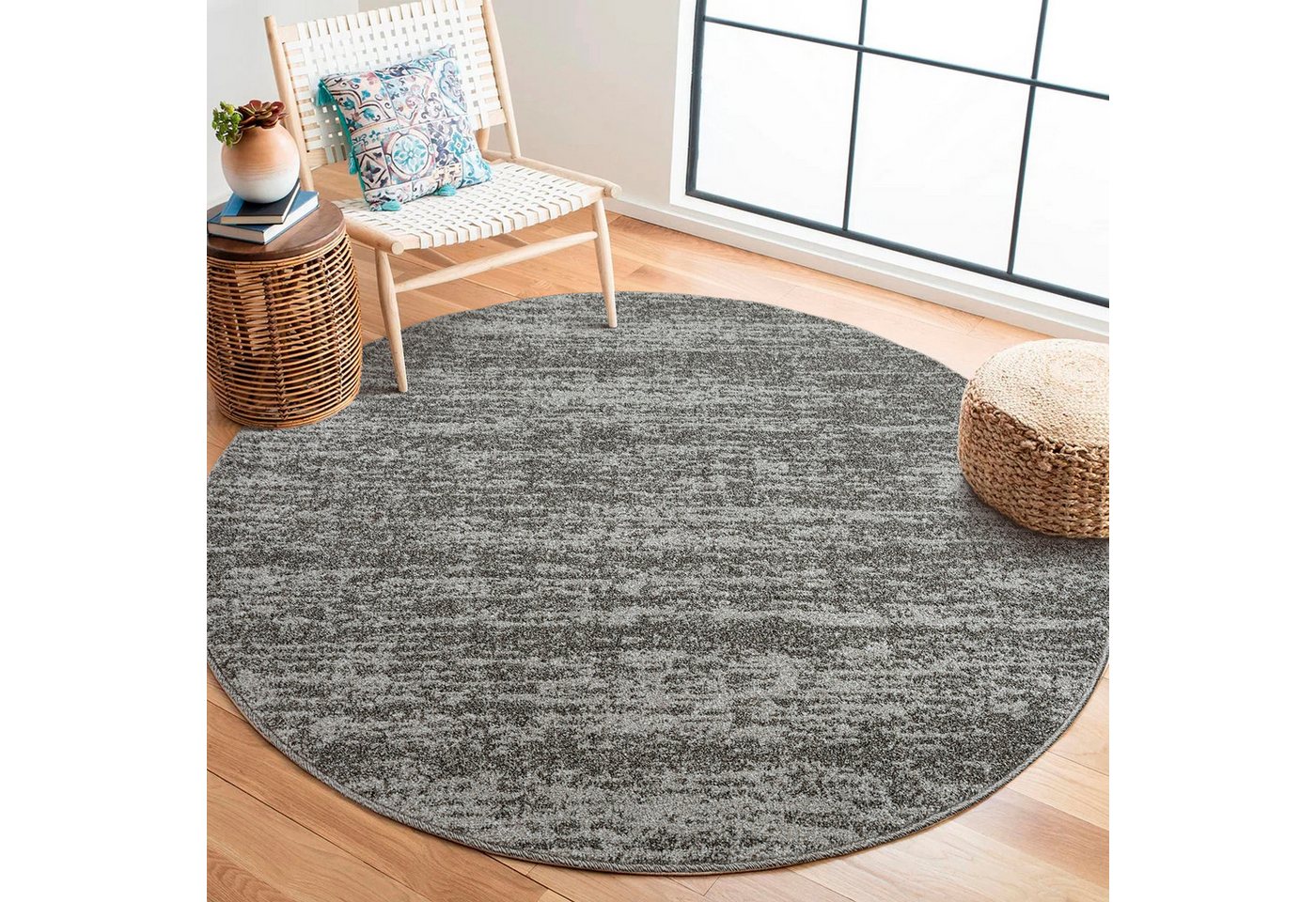 Sanat Teppich Oslo, auch als Läufer und in Rund, rund, Höhe: 10 mm, meliert robuster Kurzflor, Wohnzimmer, Schlafzimmer, auch als Läufer
