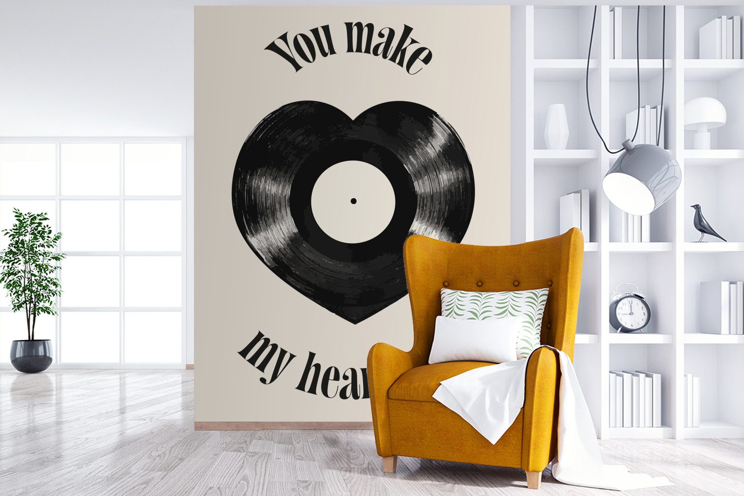 MuchoWow Fototapete Liebe - Musik - Zitat, Matt, bedruckt, Wallpaper für Wohnzimmer, Schlafzimmer, Vinyl Tapete, 195x260 cm