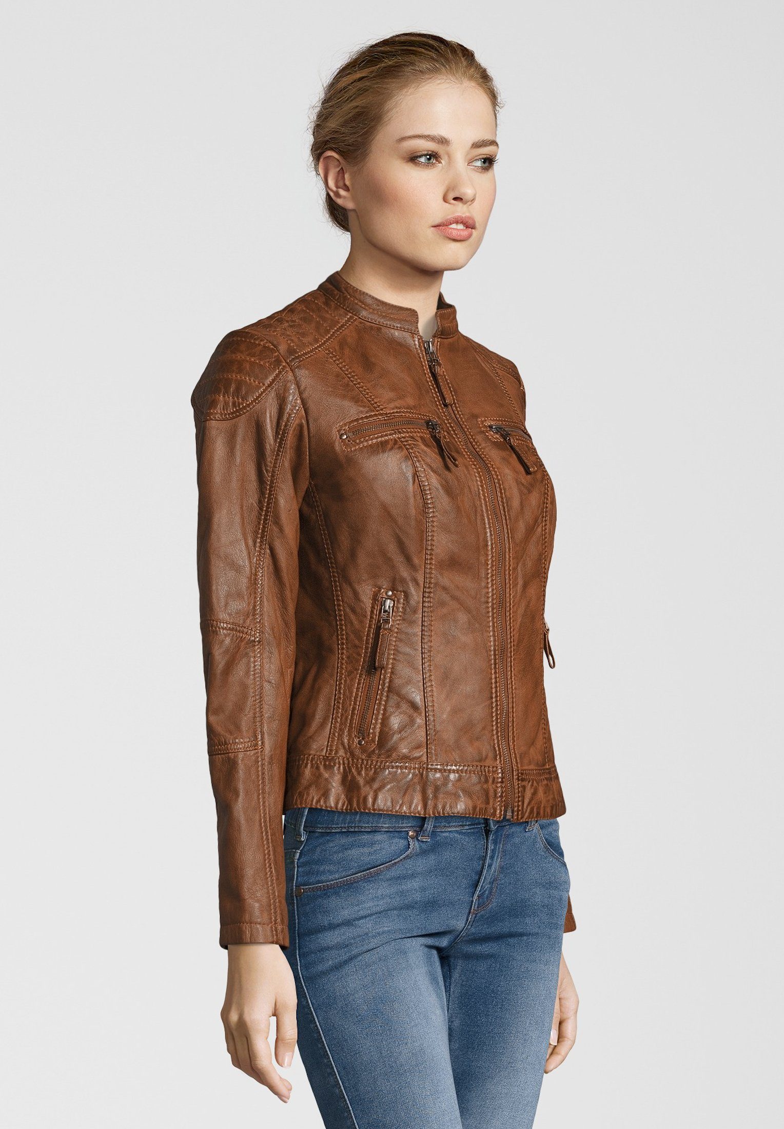 7eleven Lederjacke cognac Bikerjacke "BASTIA"