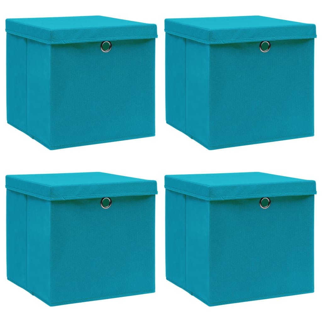 vidaXL Aufbewahrungsbox NA Aufbewahrungsboxen mit Deckel 4 Stk Babyblau 32x32x32cm Stoff
