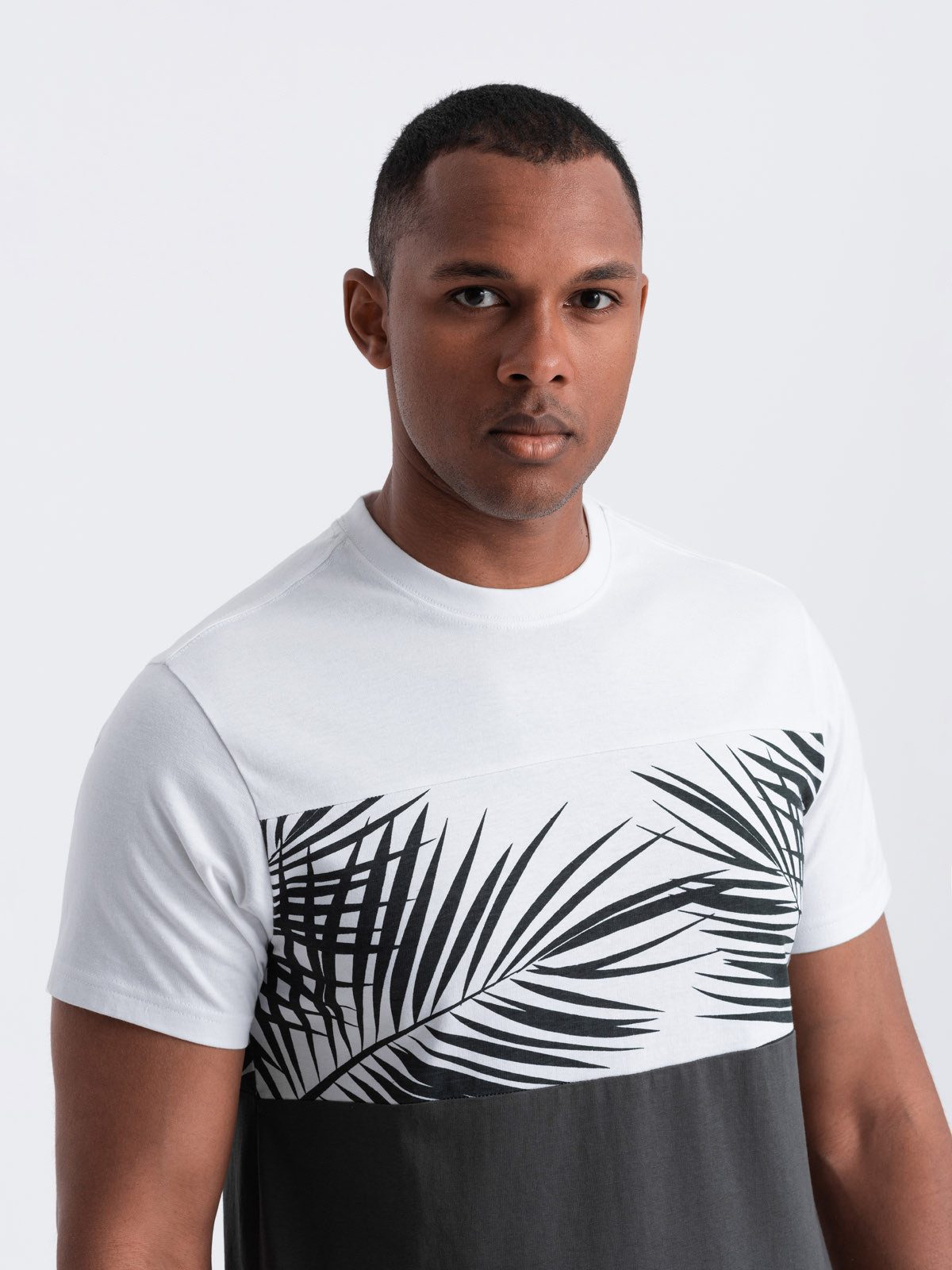 OMBRE Print-Shirt Zweifarbiges Herren-T-Shirt mit Palmenblatt-Aufdruck günstig online kaufen