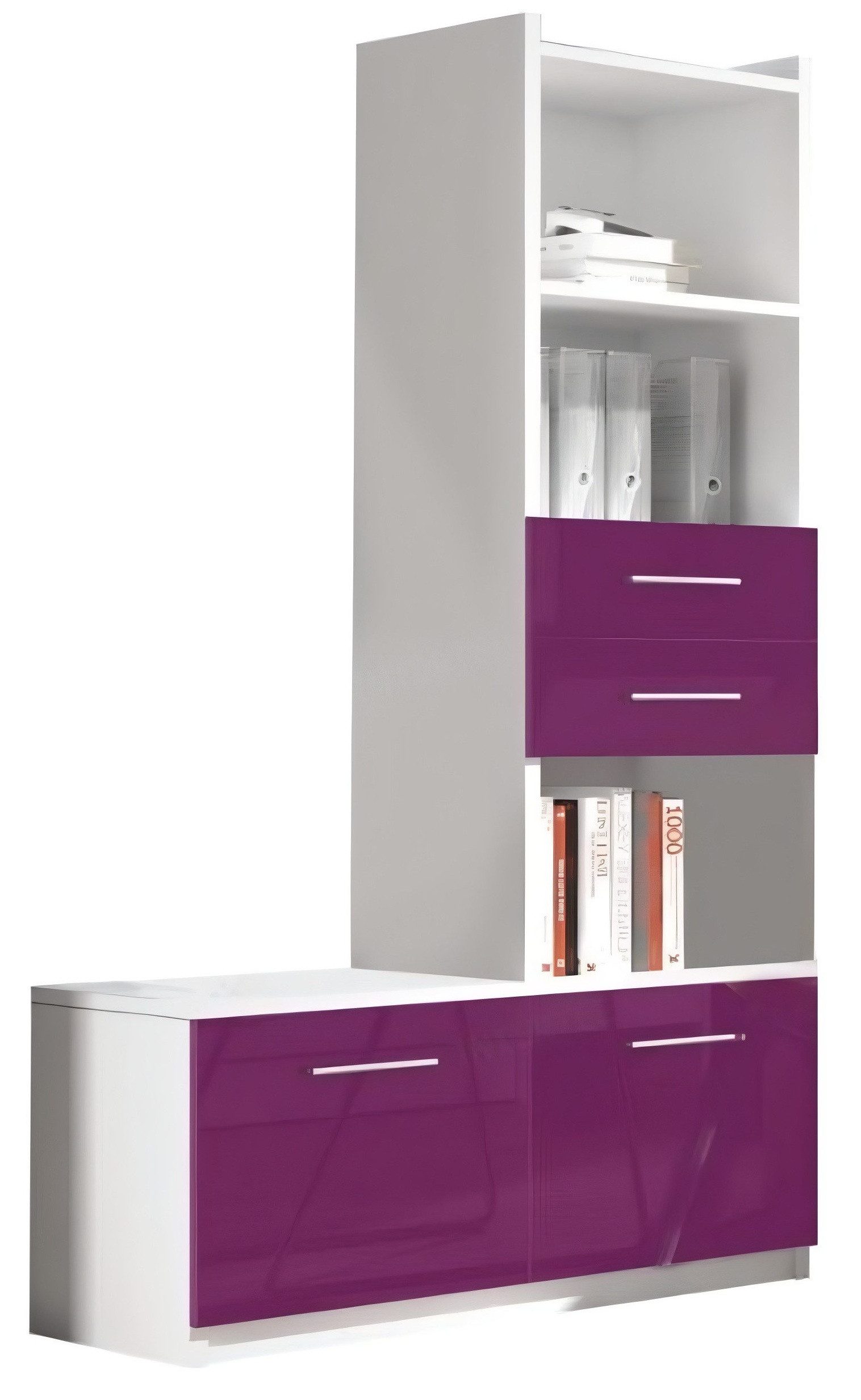 Xlmoebel Kinderregal Hochglanz Weiß Lila Regal Schrank für Kinder- und Jugendzimmer, Hergestellt in Europa