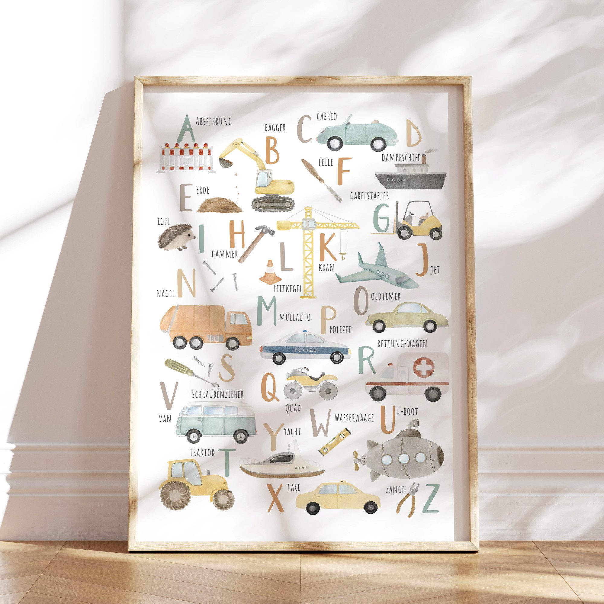 MeinBaby123® Poster Bagger, Bilder Kinderzimmer Deko, Baufahrzeuge, Kran, Baustelle, Babyzimmer, Wandbilder