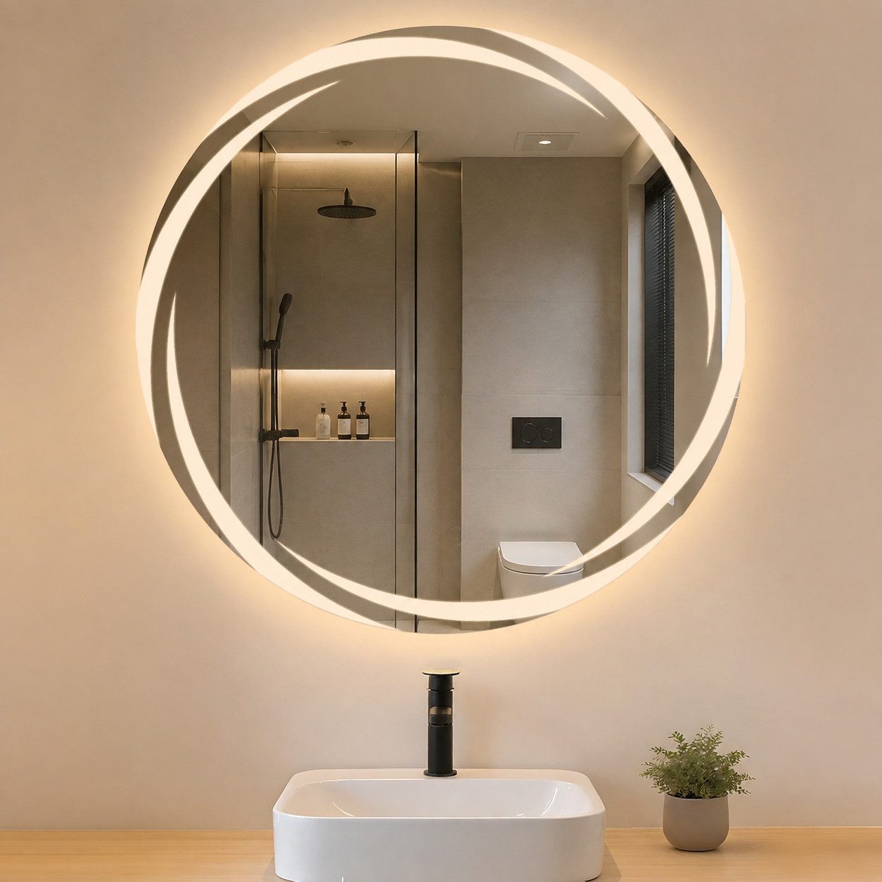 Nettlife Wandspiegel LED 50-80cm Rund Badspiegel Beleuchtung 3 Farben dimmbar Moderner (1-St), zimmerspiegel mit Touch Schalter und Entfogger Funktion