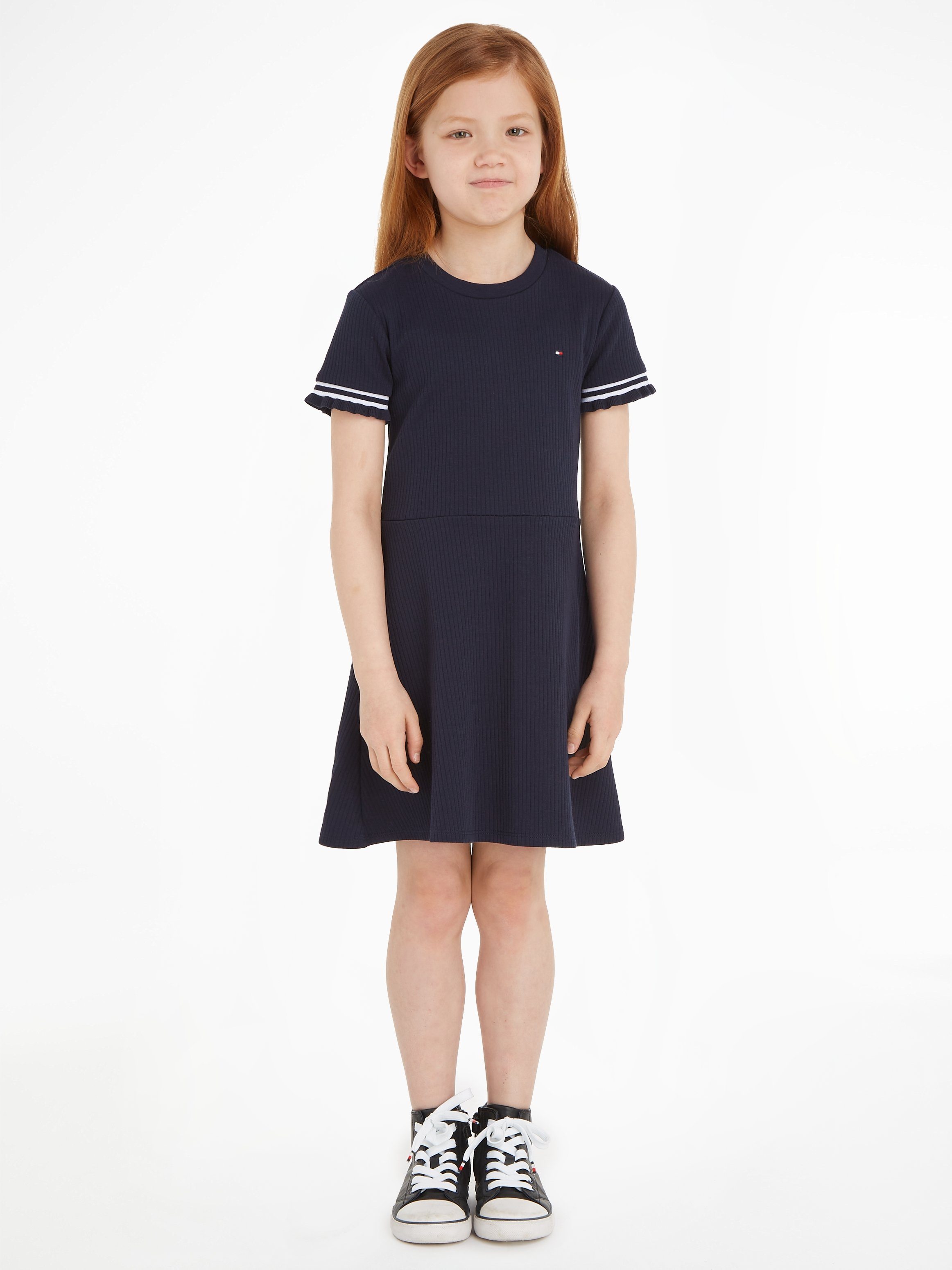 Tommy Hilfiger Jerseykleid RUFFLE RIB KNIT DRESS mit Rippenstruktur,  Angenehmes Material für einen hohen Tragekomfort