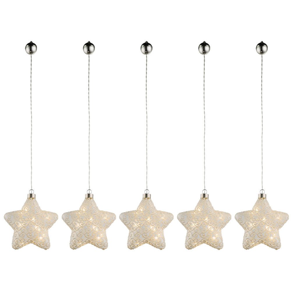 GLOBO LIGHTING LED Dekolicht, LED-Leuchtmittel fest verbaut, Hängelampe Stern Dekolampe Glas Weihnachtsdeko LED Baumschmuck 5er Set