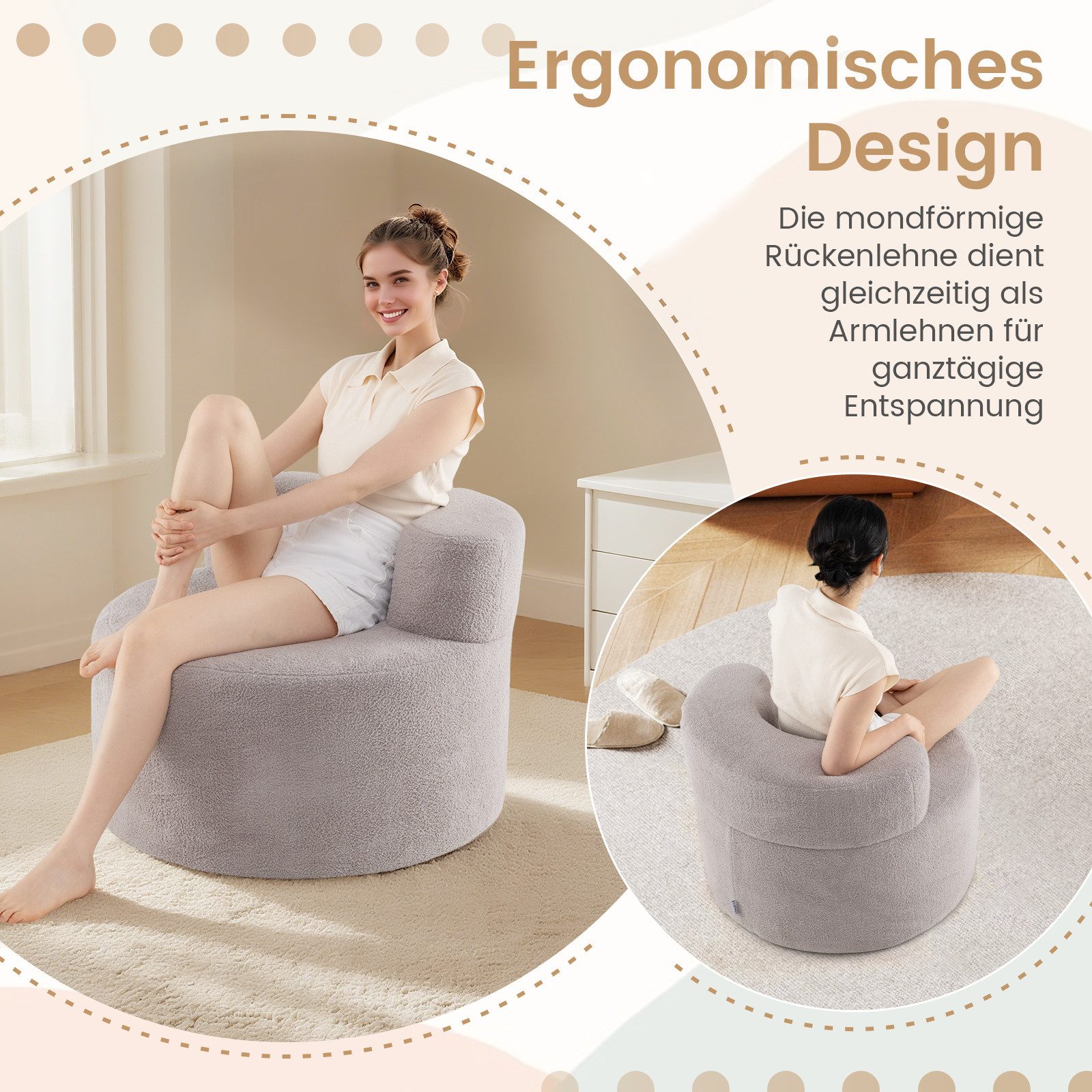 COSTWAY Relaxsessel, Polstersofa rund, mit Rückenlehne 200 kg