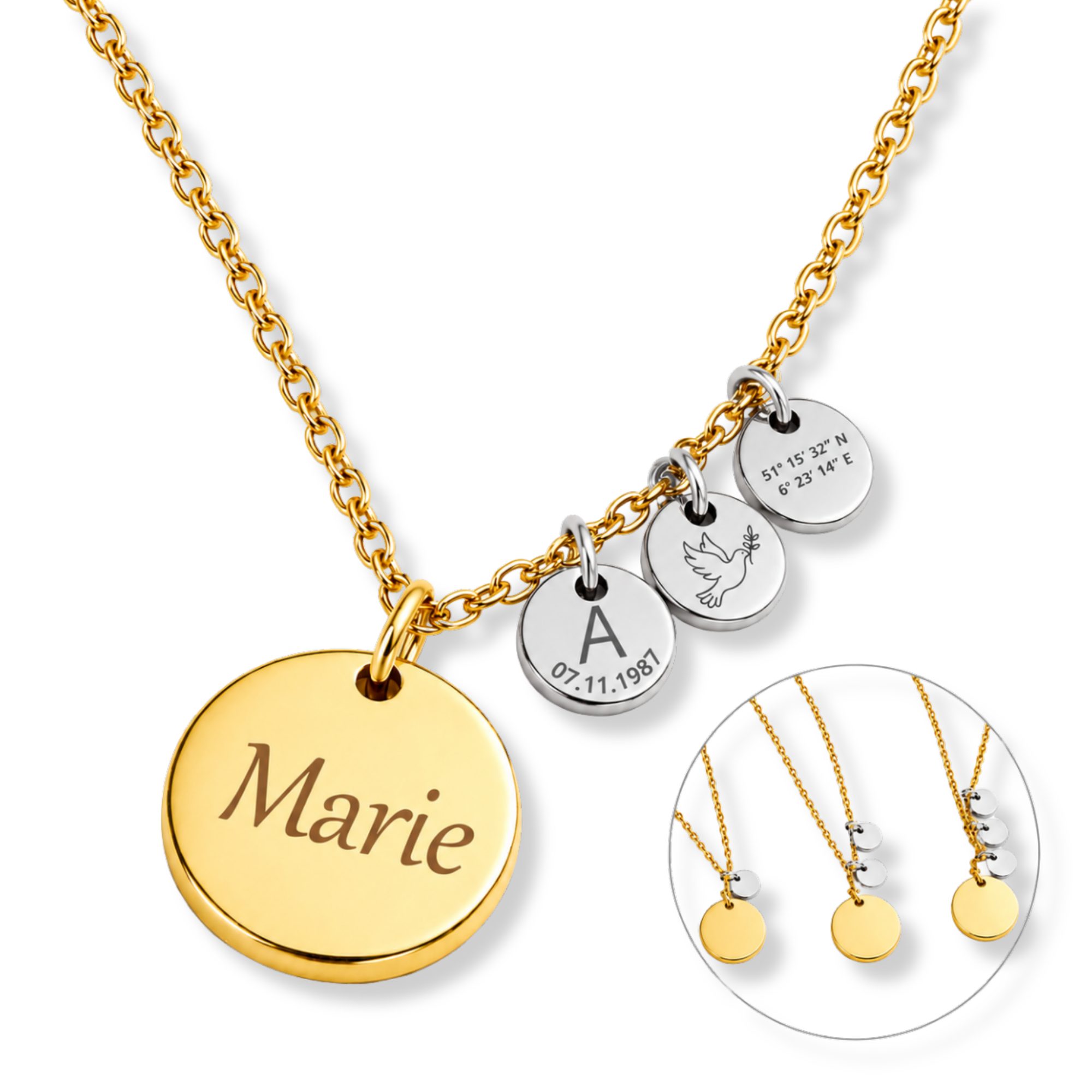 BS Schmuckdesign Kette mit Anhänger mit Gravur Personalisierte Halskette Damen Gravurkette Anhängerplättchen (inkl. Gravur), personalisiert inkl. Geschenkbox