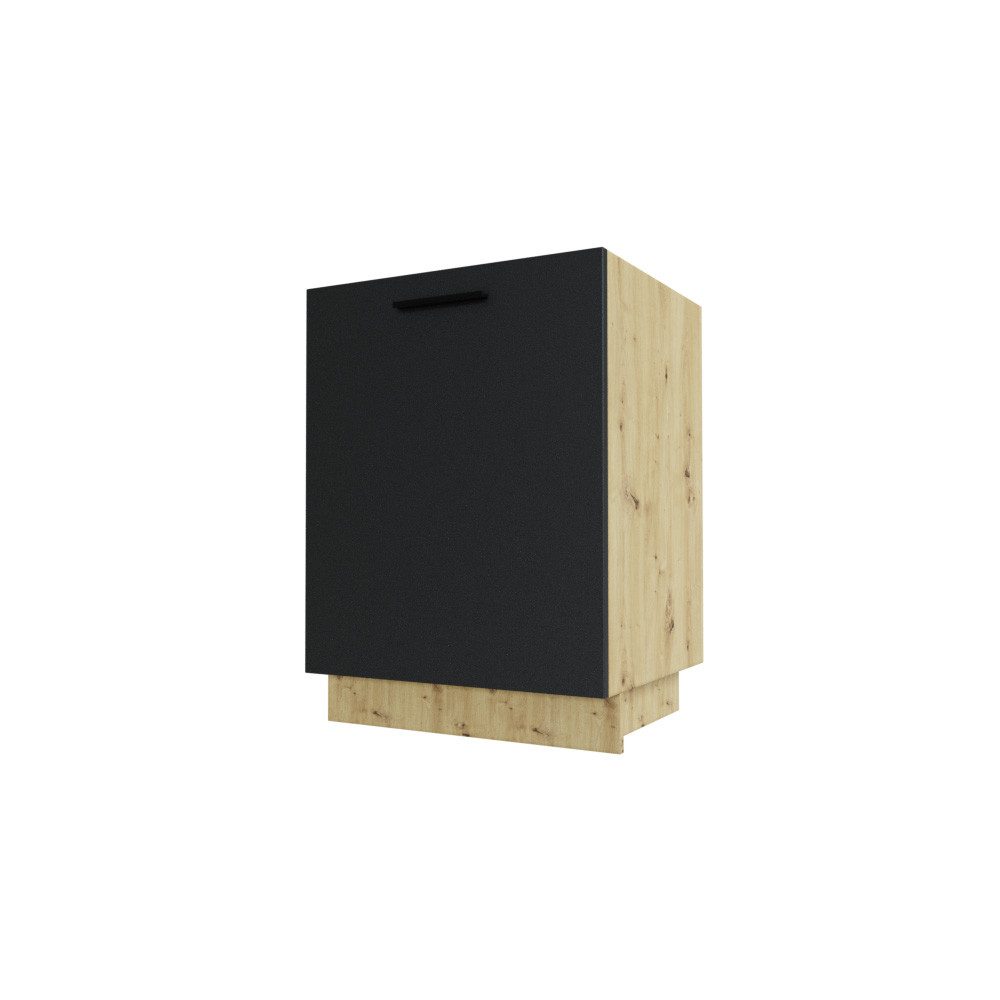 Feldmann-Wohnen Unterschrank Bonn (1-türig, 1 Einlegeboden, 1-St., moderne Optik, MDF Fronten) BO-D1D/60 Küchenschrank 1-türig 60cm eiche artisan Front schwarz matt