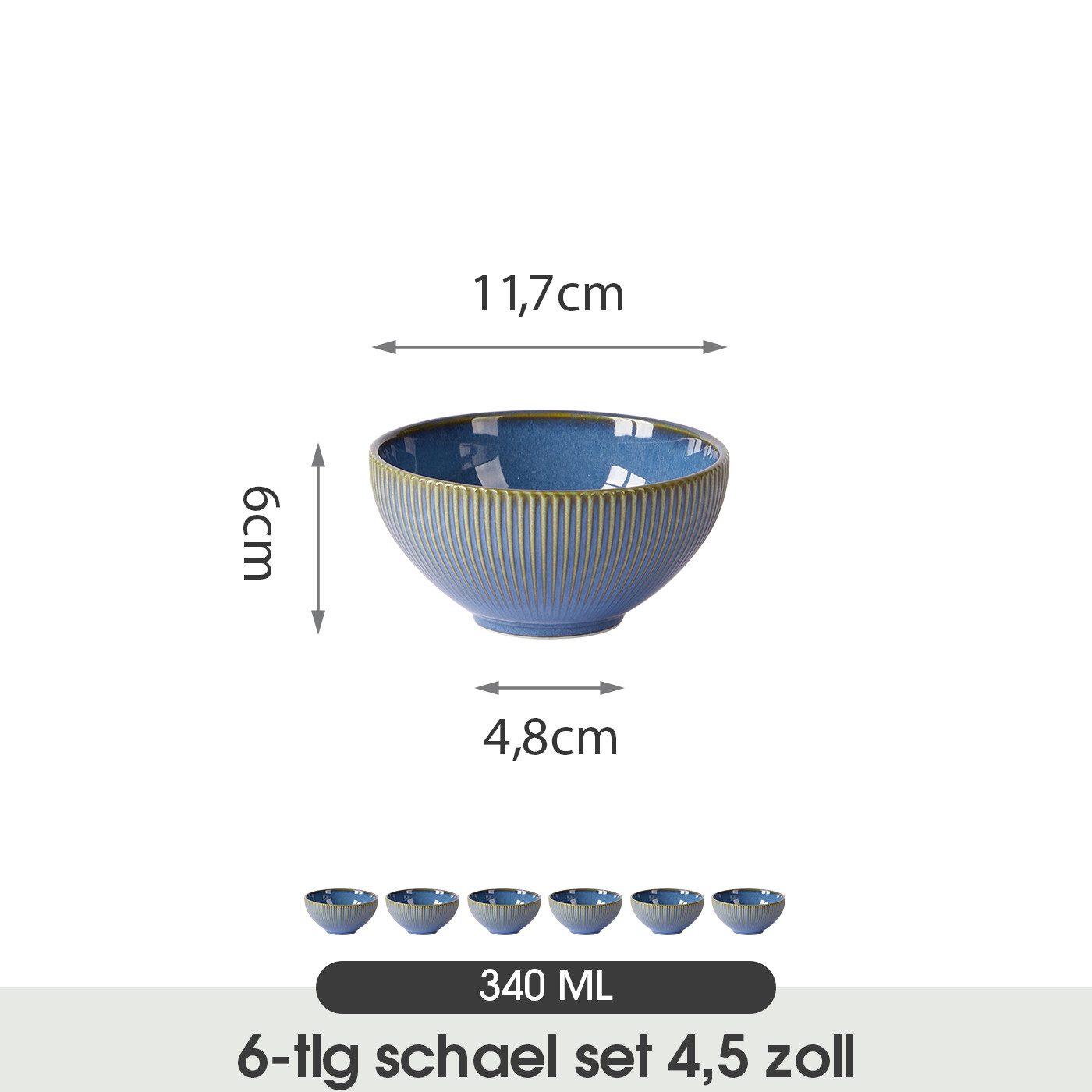 JIWOO Müslischale 6er Ø11,7cm, Frühstückschalen Eisschale Dessertschalen Obstschale, Keramik, (Schaleset, 6-tlg), Bowl, Hochwertiges Schalen Blau Schale Mikrowellenofen Spülmaschine