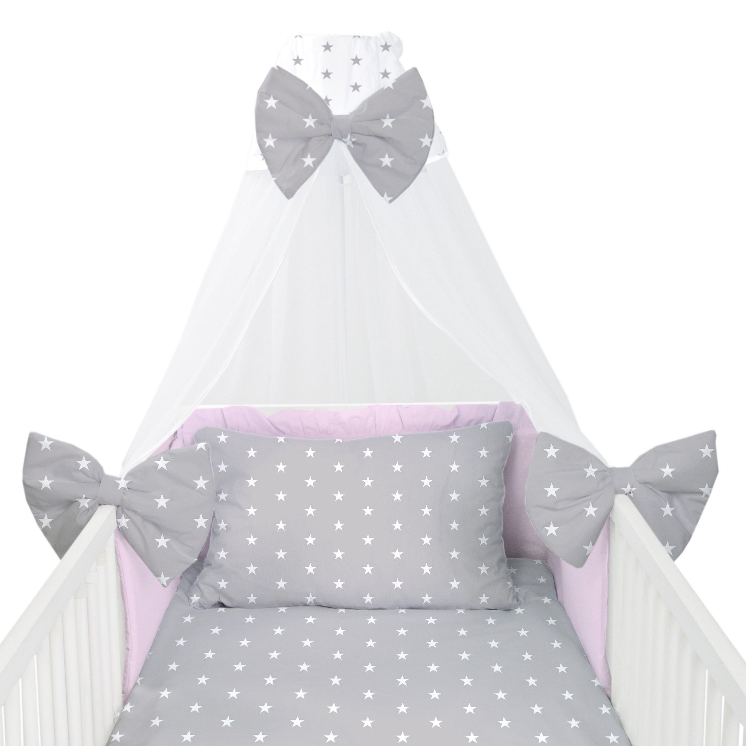 Amilian Babybettwäsche Set 7-teilig - Bettwäsche 100x135 - Kissenbezug 40x60 - mit Himmel, Chiffonhimmel, 7 teilig, Komplett-Set für Babybett; Gitterbett - Kinderbettwäsche