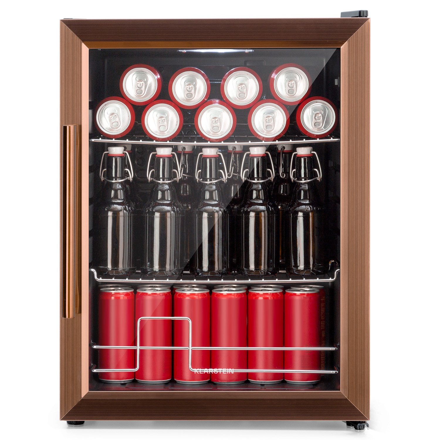 Klarstein Getränkekühlschrank Beersafe XL, 63 cm hoch, 47 cm breit, Bierkühlschrank Getränkekühlschrank Flaschenkühlschrank mit Glastür