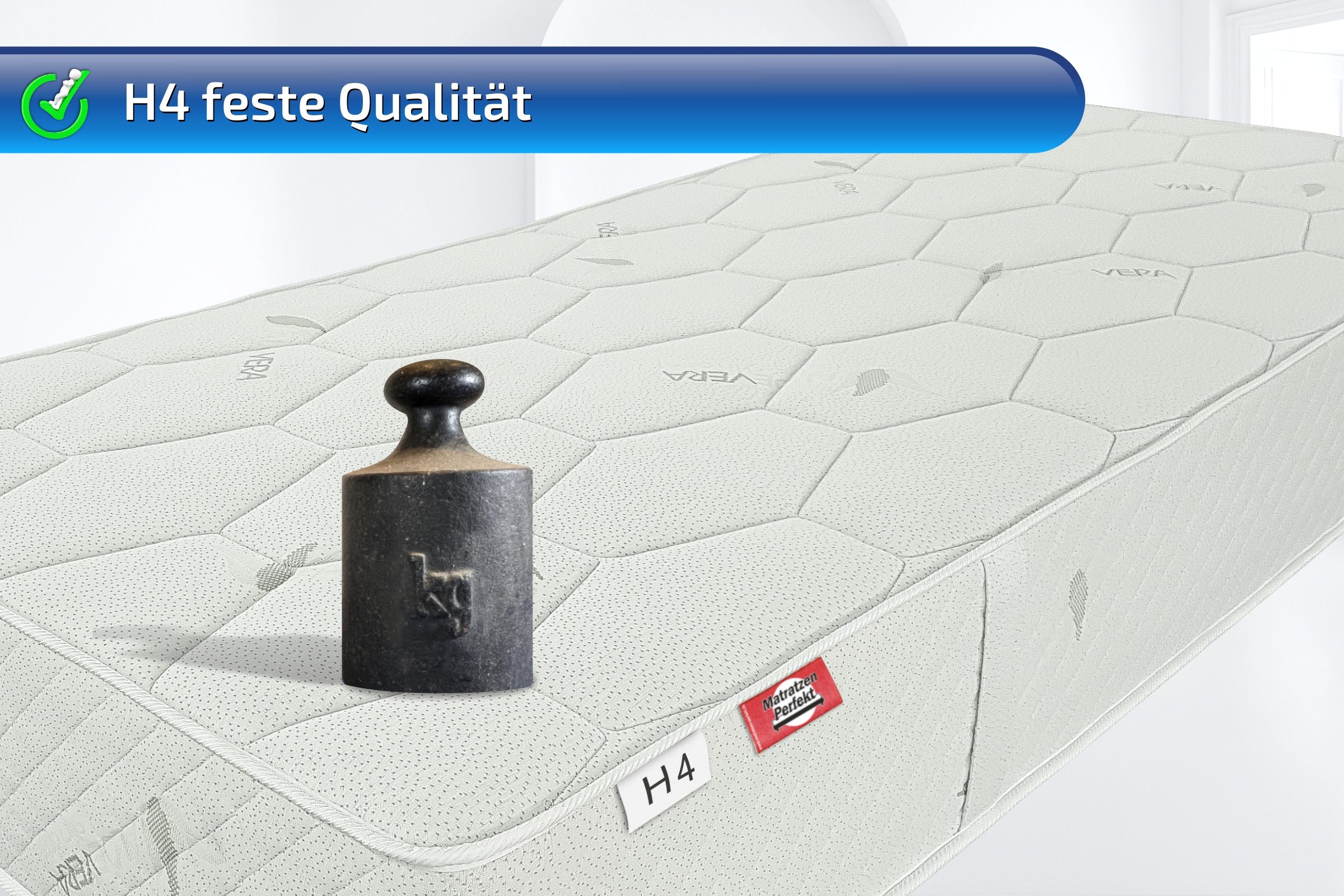 Federkernmatratze Smaragd XXL FEST H4 bis 260 KG belastbar 90x200, 140x200 bis 180x200, Matratzen Perfekt, 27 cm hoch, Bonellfederkern Matratze mit festem Kern H4