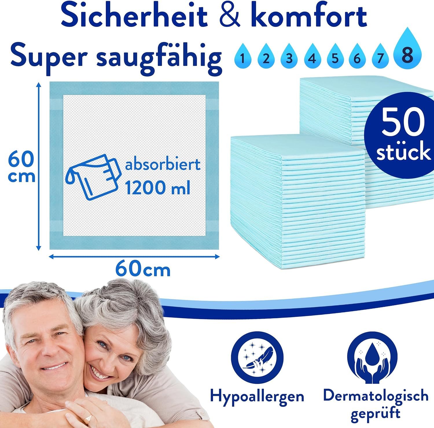 Inkontinenzauflage Bettunterlage mit Fixierstreifen, saugstarke Inkontinenzunterlage Harmony Care, rutschfeste Inkontinenzunterlage Einweg – Bild 4 von 5