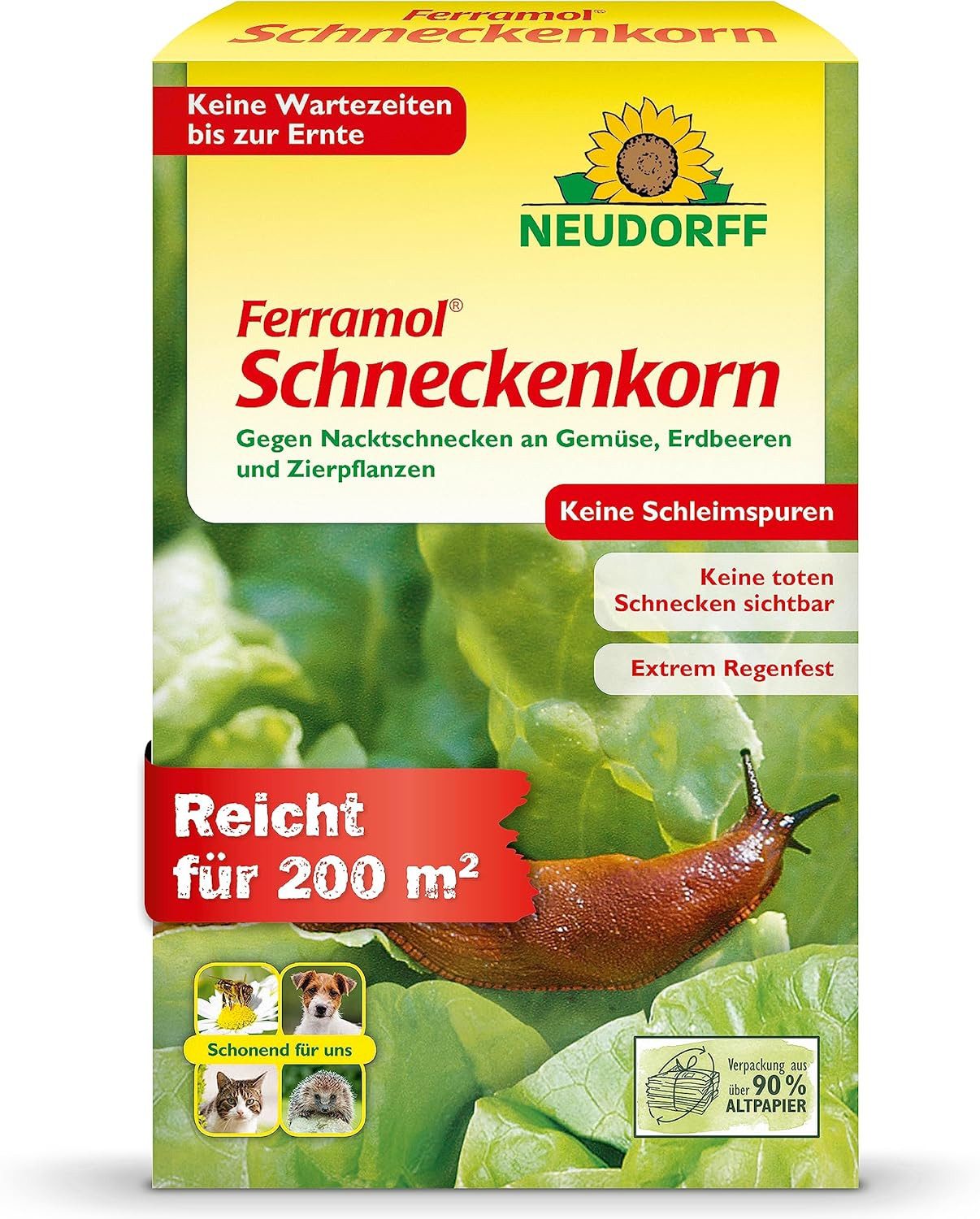 Neudorff Pflanzenstärkungsmittel Ferramol Schneckenkorn regenfest 0,5 kg, Für Gemüse, Obst & Zierpflanzen im Freiland und Gewächshaus, Regenfester Fertigköder gegen Nacktschnecken, Regenfestes Schneckenkorn gegen Nacktschnecken ohne Schleimspuren