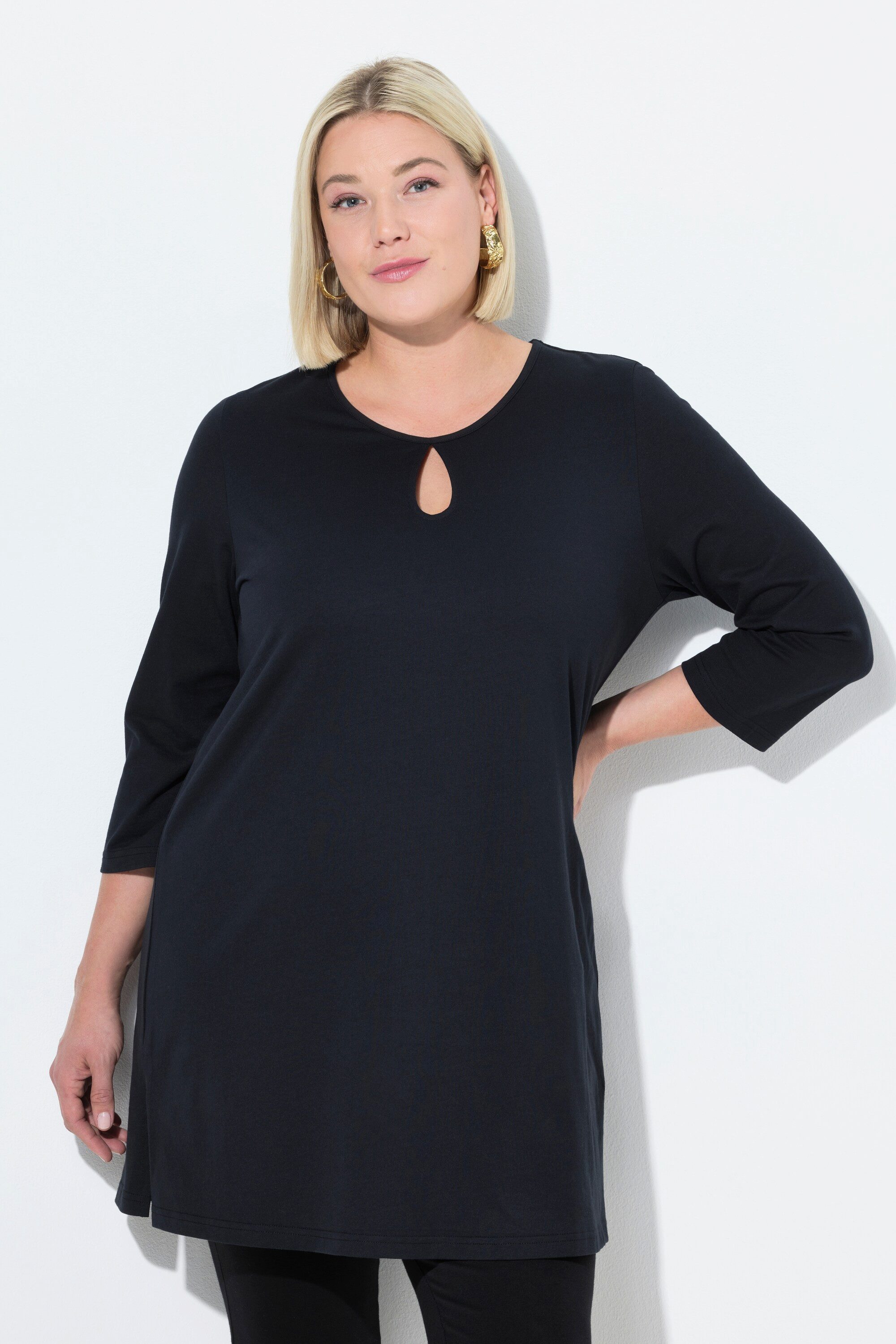 Ulla Popken Longshirt Longshirt A-Linie Rundhalsausschnitt 3/4-Arm günstig online kaufen