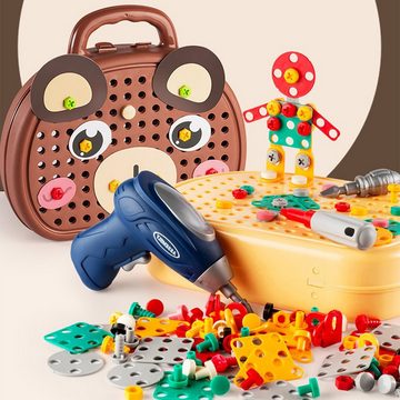 yozhiqu Kinder-Bohrmaschine 3D-Puzzle-Baby-Puzzle-Montage-Werkzeugkasten, Elektro-Schraubendreher, Lernspielzeugbohrer, geeignet für Kinder, Jungen und Mädchen