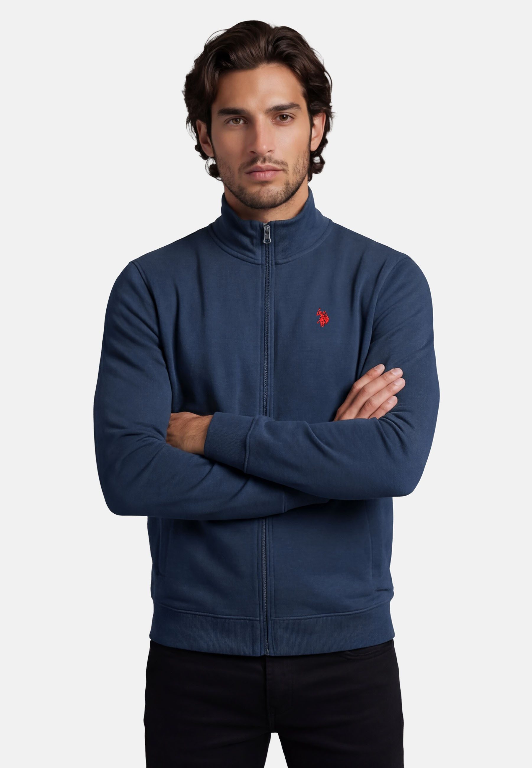 U.S. Polo Assn. Sweatjacke Stehkragenpullover USKiian – Herren Full-Zip Pullover Baumwoll-Viskose-Mix, weich, atmungsaktiv und formstabil